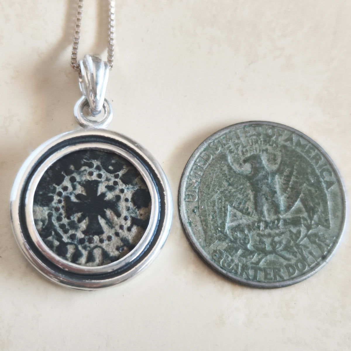 Medieval Crusader Latin Cross Coin Necklace, Armenia Kingdom Christian Silver Medallion Barr Designs