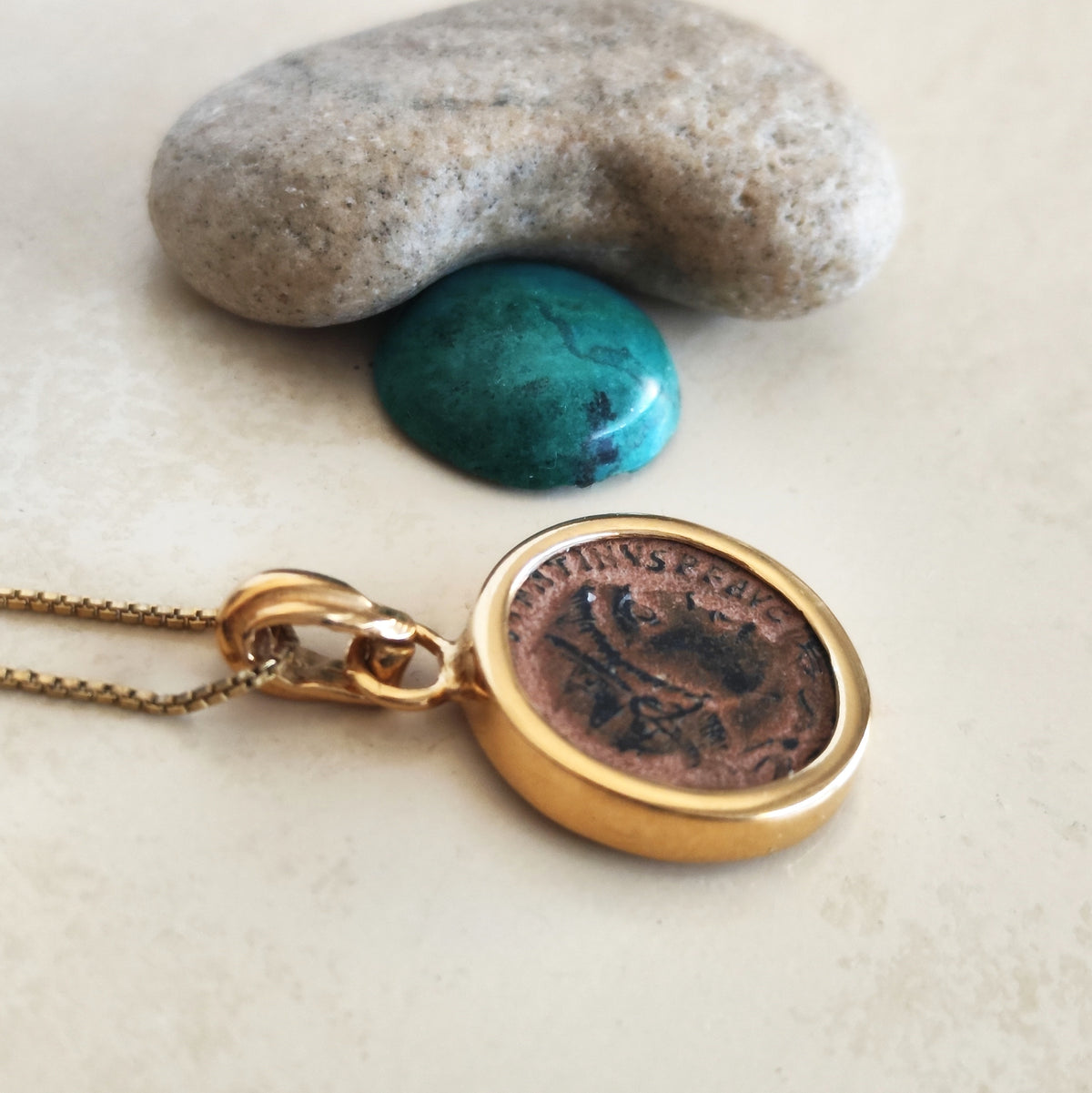 4th Century Roman Coin Necklace, Christian Emperor Constantine the Great Gold Plated Minimalist Medallion Barr Designs