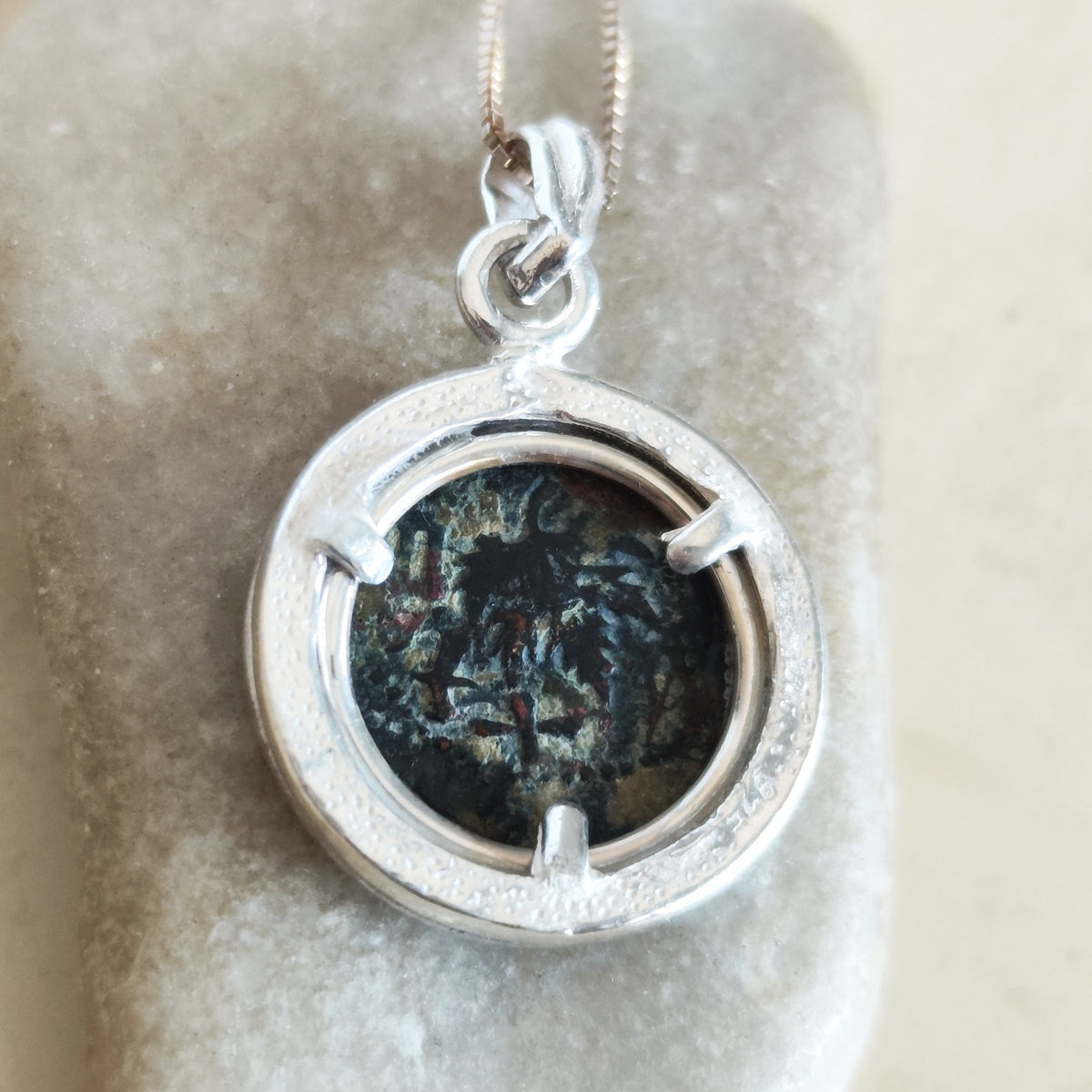 First Jewish War Coin Necklace: Masada Revolt year Three Medallion, Sterling Silver Pendant Barr Designs