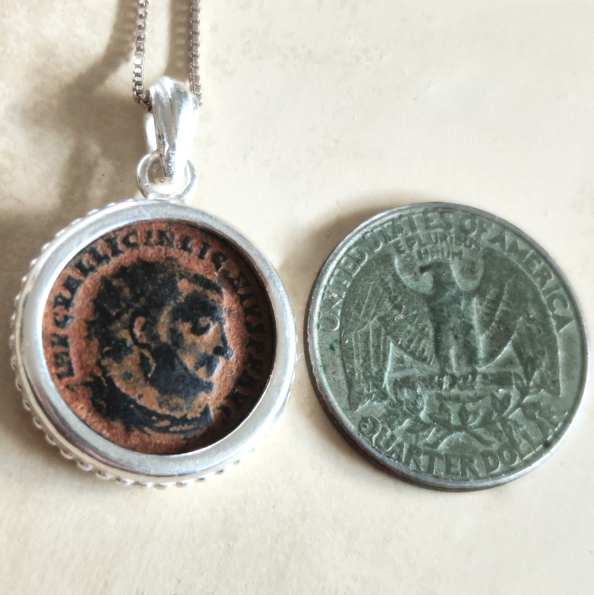 Genuine Roman Coin Necklace, Emperor Licinius I medallion, Sterling Silver, History Gift Barr Designs