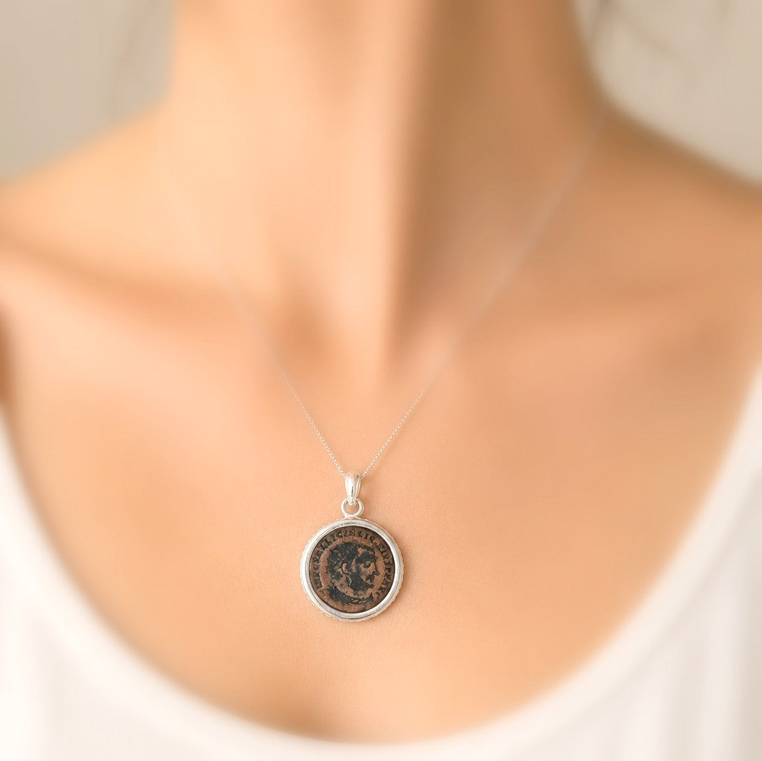 Genuine Roman Coin Necklace, Emperor Licinius I medallion, Sterling Silver, History Gift Barr Designs