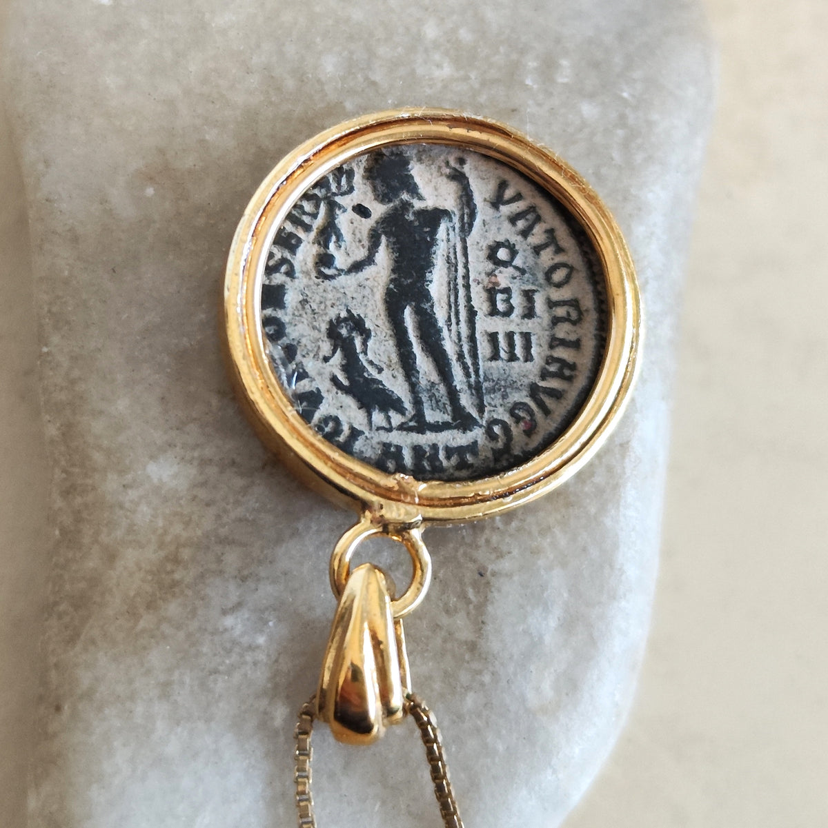 Certified Antique Roman Coin Necklace, Christian Emperor Constantine The Great Gold Plated Medallion Barr Designs