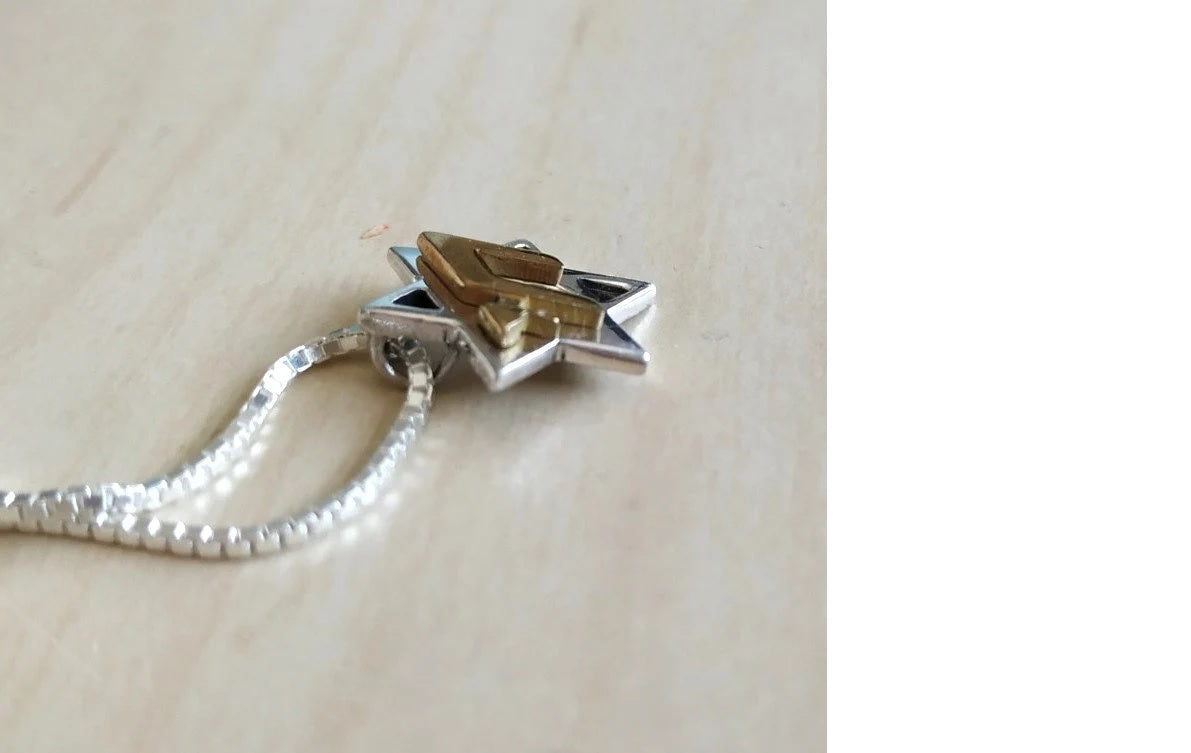Two-Tone Star of David Chai Necklace, Silver and Gold Jewish Hebrew small Pendant Barr Designs