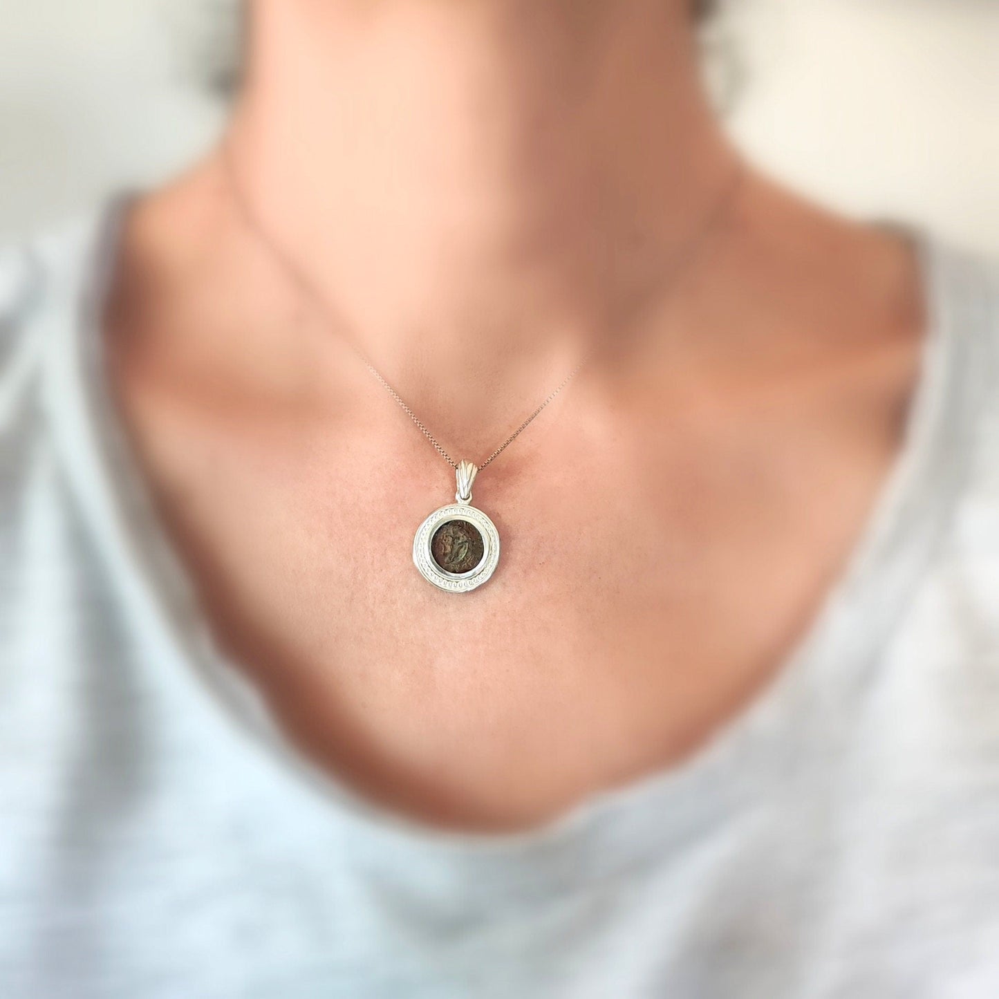 Authentic Widow's Mite Coin Necklace, Sterling Silver Ancient Biblical Judean Prutah Barr Designs