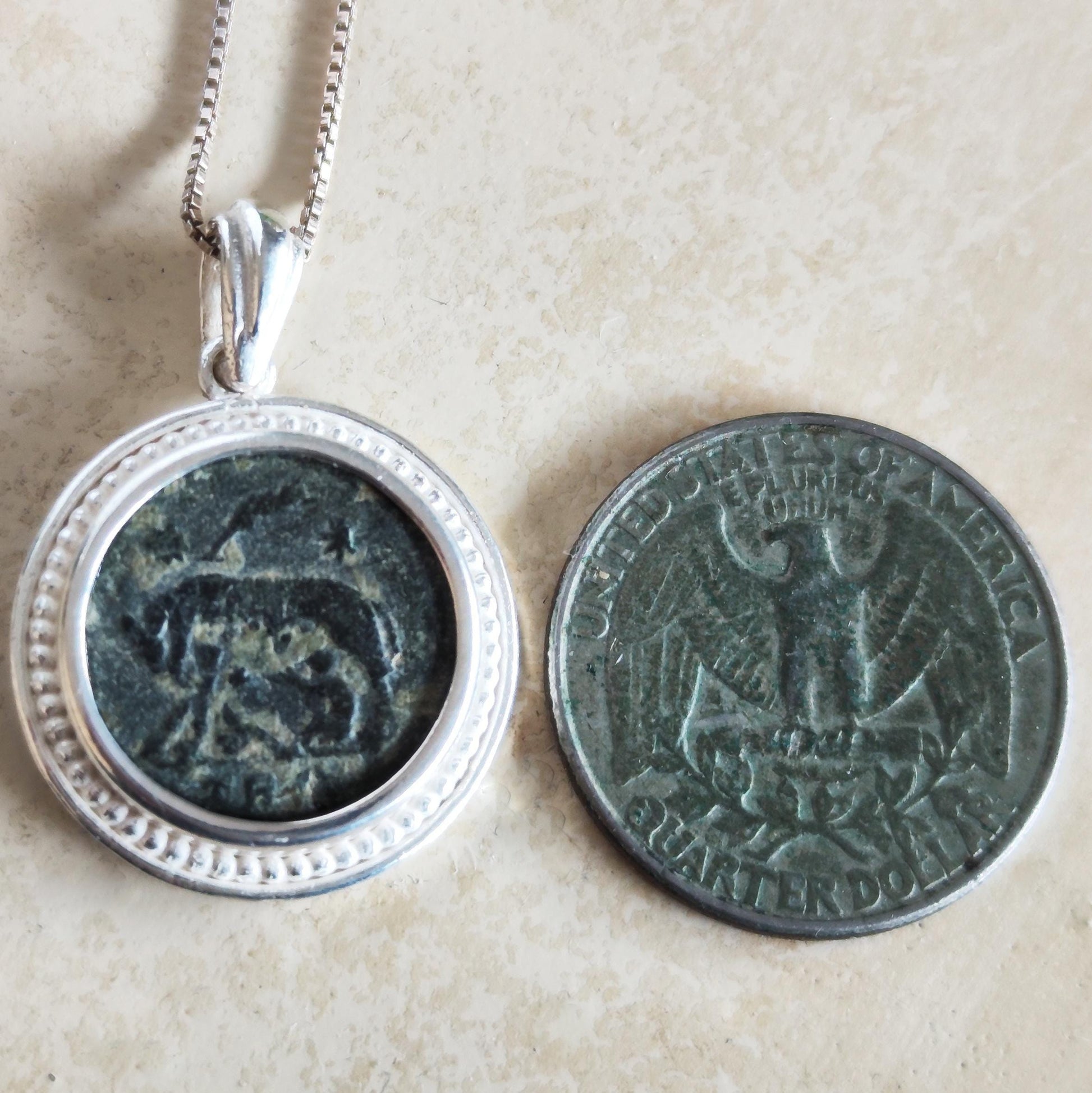 Ancient Roman Coin Necklace: Twins Romulus and Remus, Sterling Silver Pendant Barr Designs