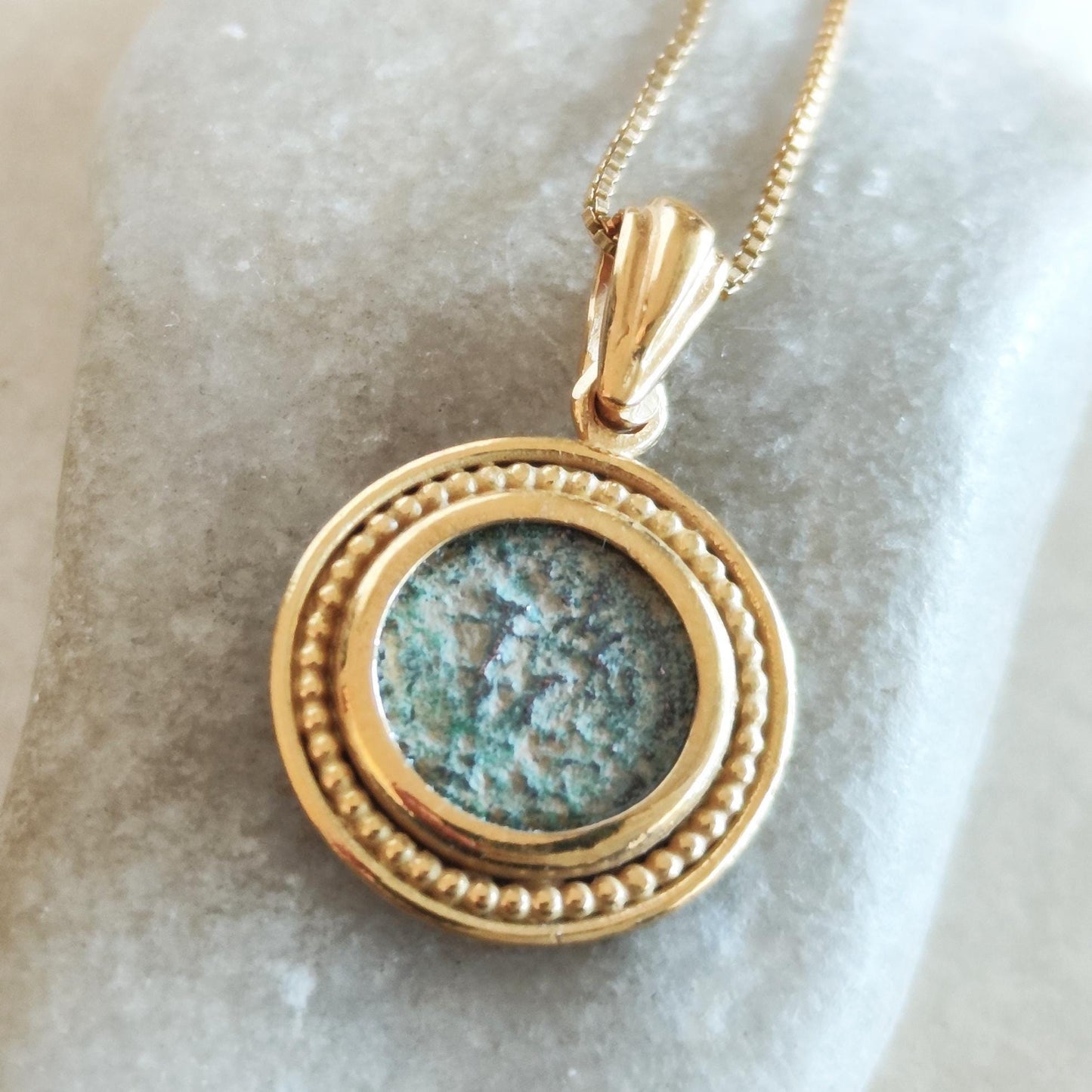 Christian Coin Necklace: Antique Biblical Widow's Mite Coin, Gold Plated Pendant Barr Designs