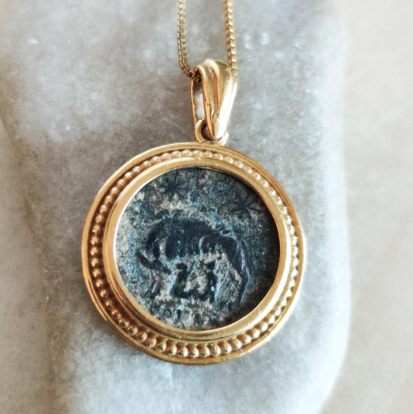Romulus and Remus Coin Necklace: Ancient Roman Wolf Medallion, 18K Gold Plated Barr Designs
