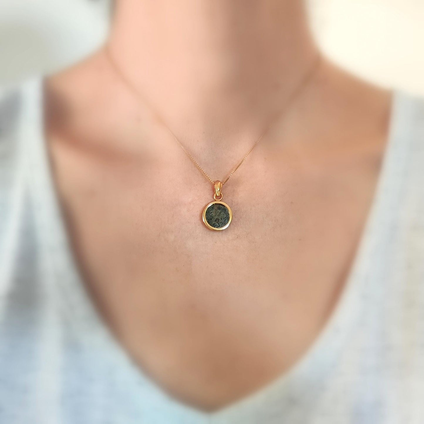 Widow's Mite Pendant, Genuine Ancient Coin Necklace, Vintage Gold Plated Small Coin Pendant, Widow Mite Jewelry, Jesus Christ Antique Coin