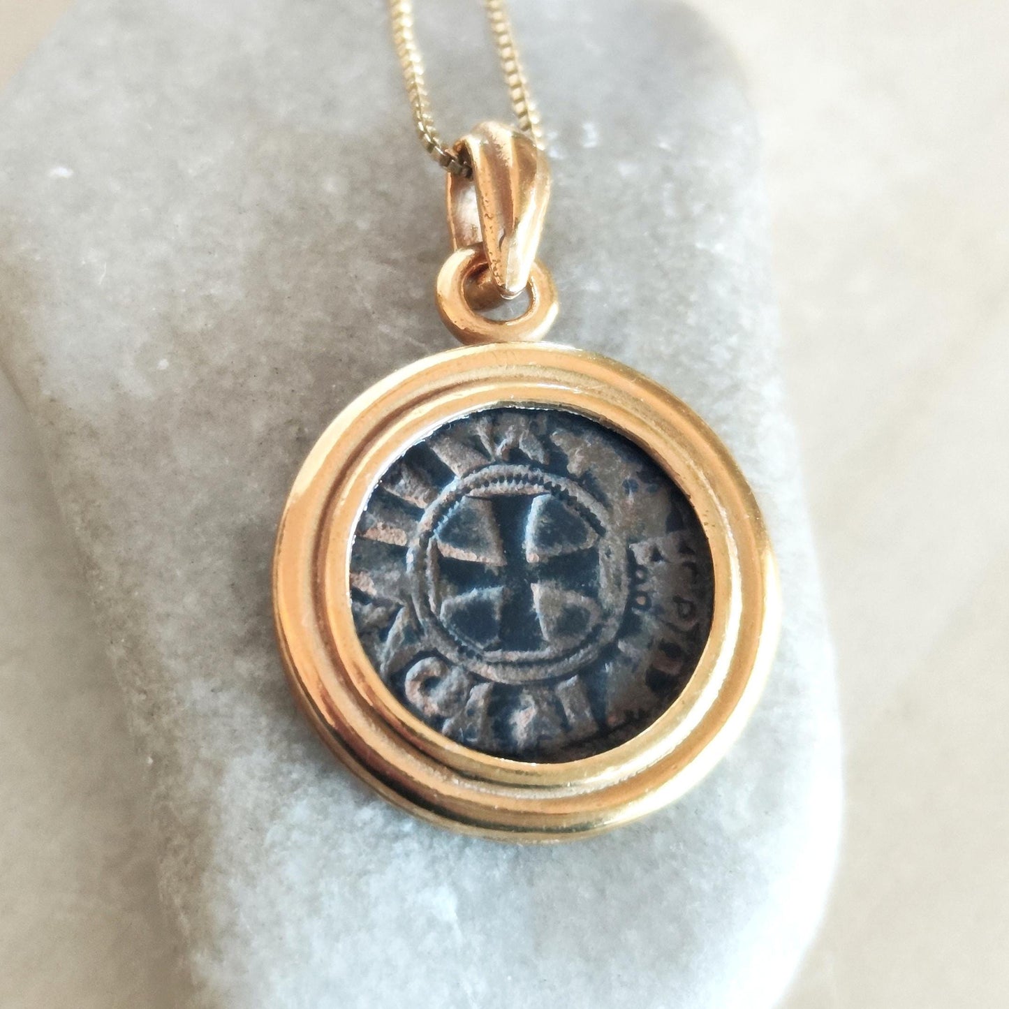 Crusader Kingdom of Jerusalem Coin Necklace, Medieval Knight Templar Latin Cross Medallion, Ancient Real Denier, Jerusalem Christian Jewelry