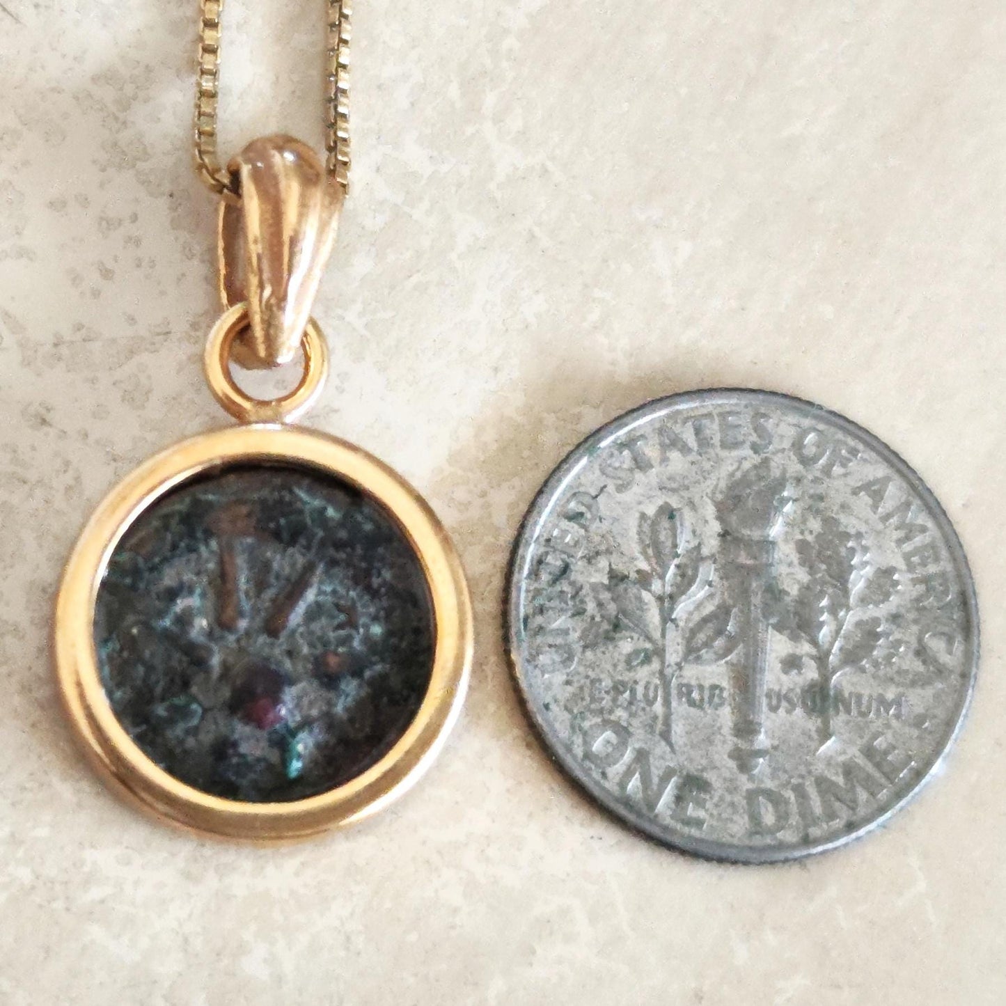 Widow's Mite Pendant, Genuine Ancient Coin Necklace, Vintage Gold Plated Small Coin Pendant, Widow Mite Jewelry, Jesus Christ Antique Coin