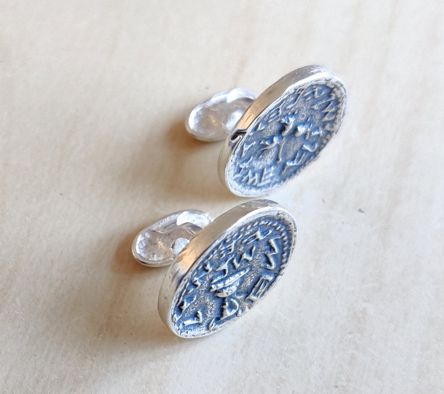 Sterling Silver Jewish Revolt Coin Cufflinks, Bar Mitzvah Gift Barr Designs