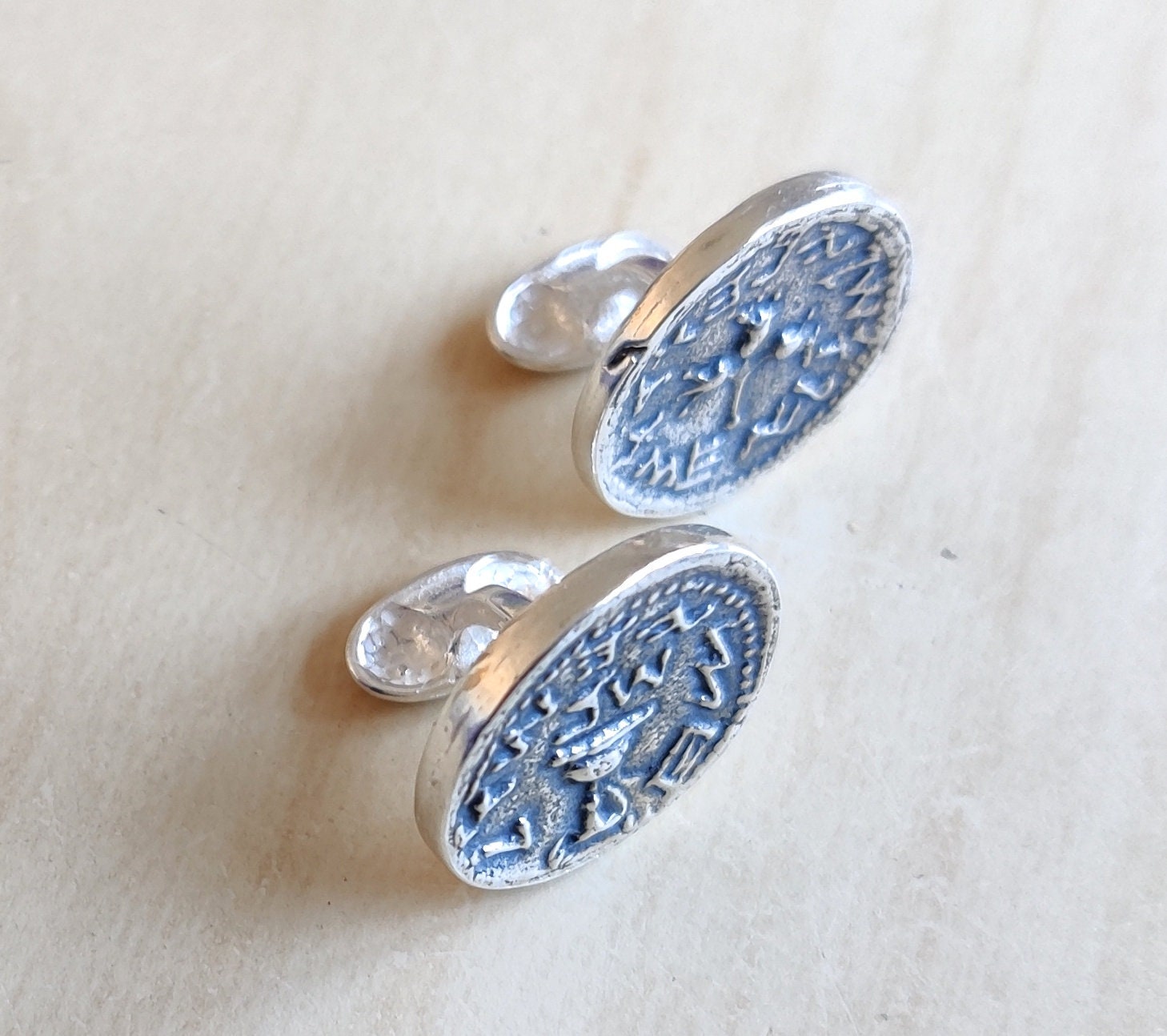 Sterling Silver Jewish Revolt Coin Cufflinks, Bar Mitzvah Gift Barr Designs