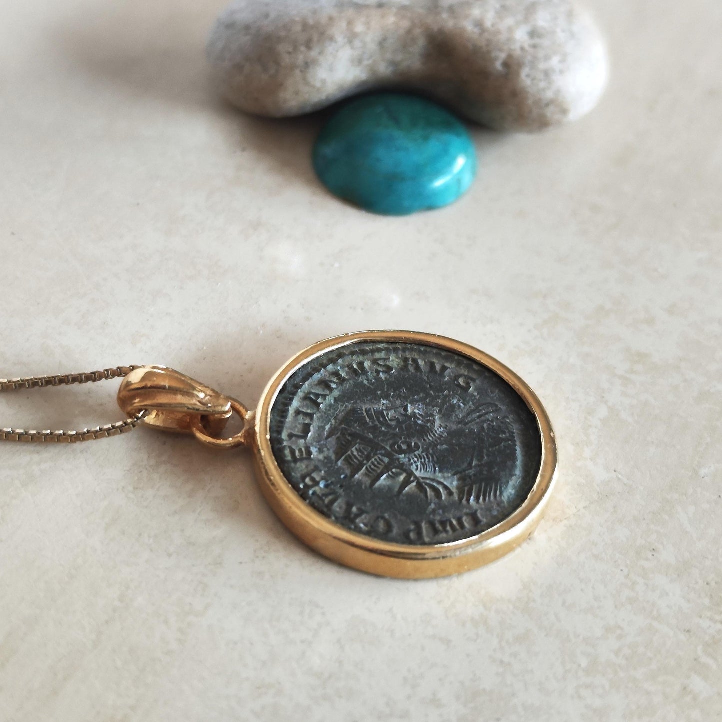 Antique Roman Aurelian Coin Pendant, Authentic Roman Coin Necklace, Real Ancient Coin Necklace, Gold Plated Vintage Pendant