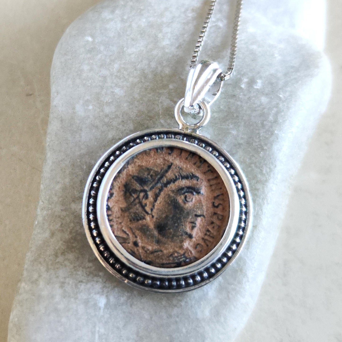 Genuine Roman Coin Pendant, Emperor Constantine I Roman Coin Necklace, Ancient Coin Necklace, Vintage Jewelry, Roman God Jupiter
