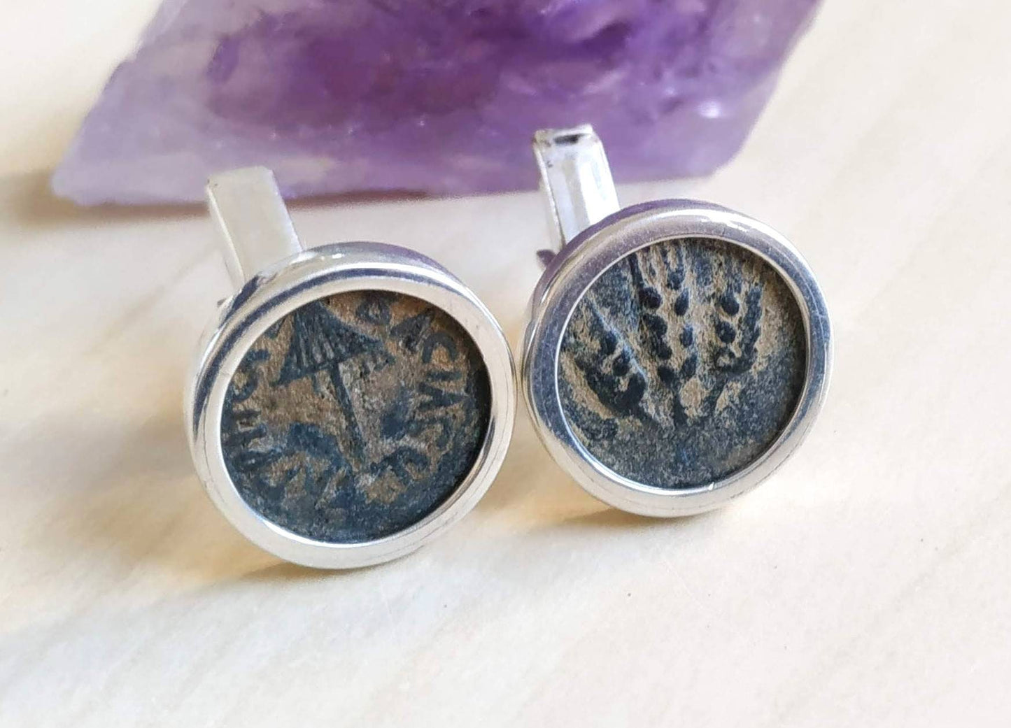Antique Jewish Coin Cufflinks, Ancient king Herod Agrippa Coin Silver Cufflinks, Roman Coin cufflinks, History Gift for Men, Israeli jewelry