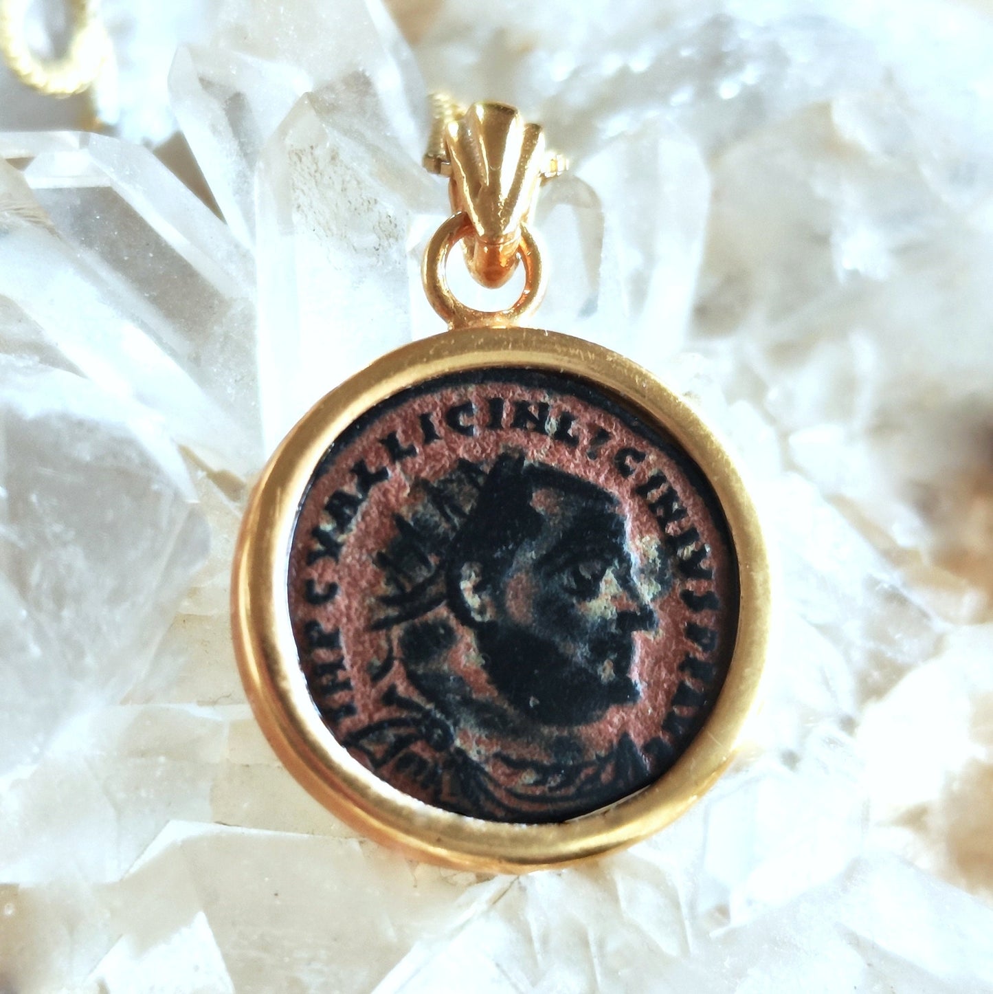 Certified Antique Roman Coin Necklace, Genuine Emperor Licinius Gold Plated medallion, Women Unisex Ancient Coin Jewelry, vintage Necklace