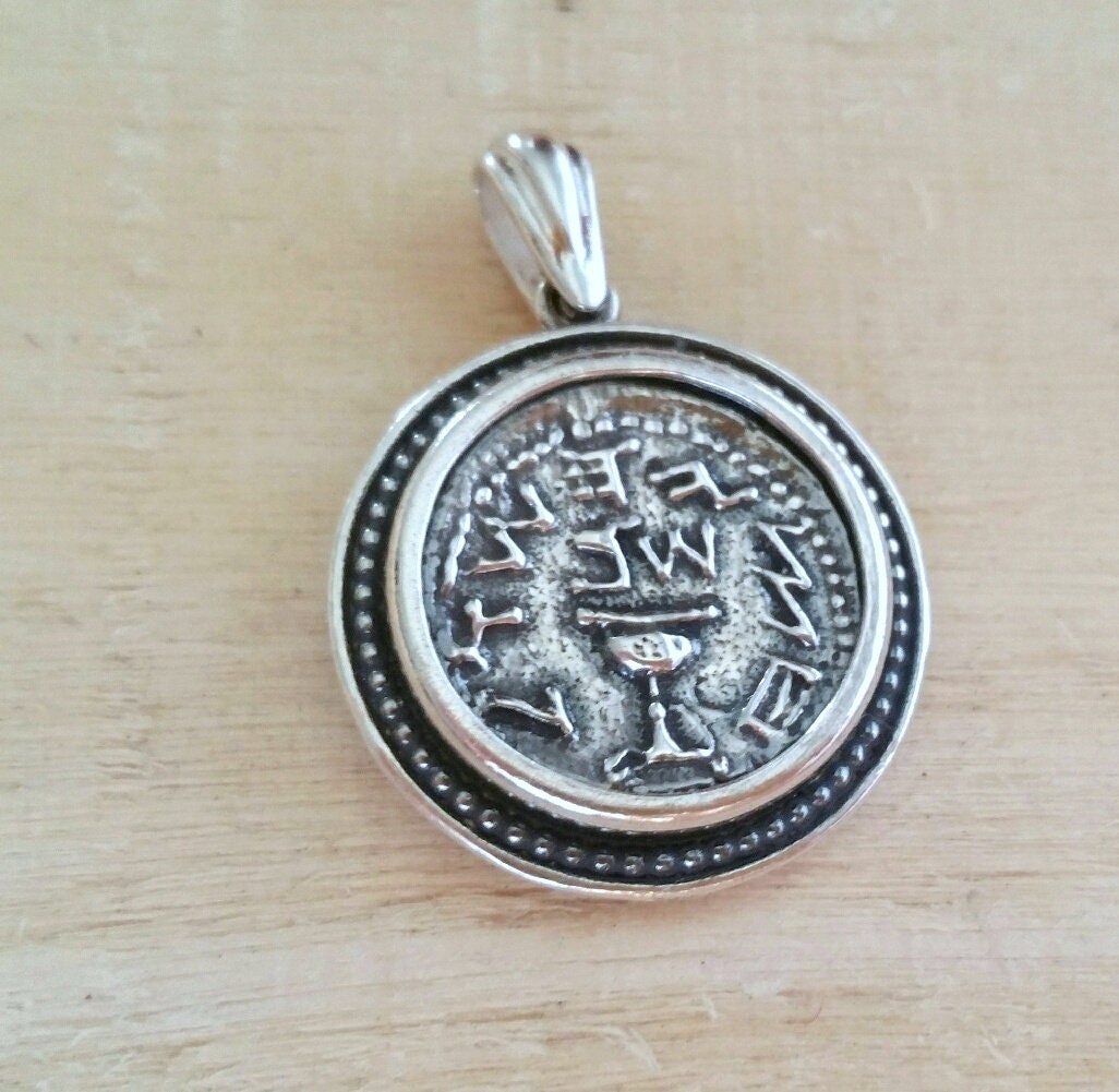 Half Shekel Jewish Judea coin pendant, First Jewish Revolt Silver Coin Necklace, Temple tax coin Replica, Tyrian shekel, Christian Jewelry