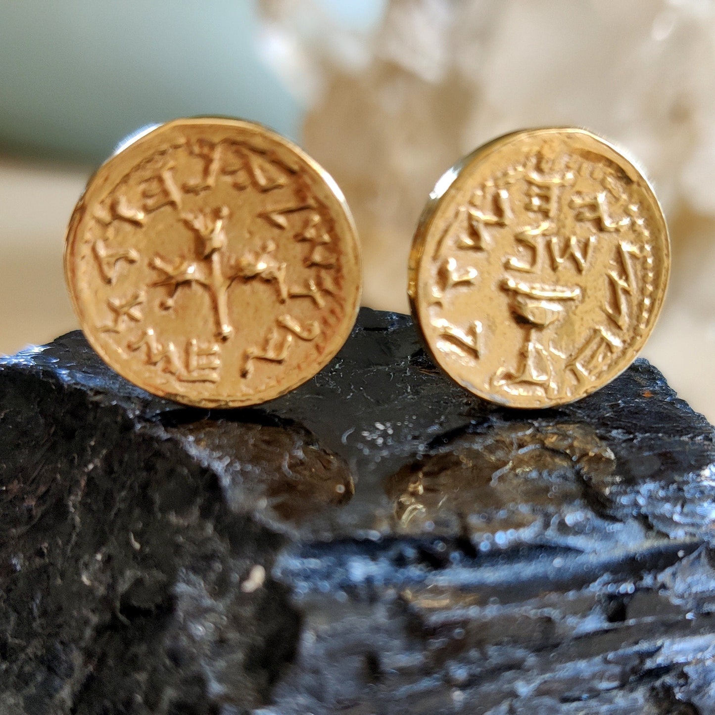 Gold Plated Coin Cufflinks, Jewish Revolt Half Shekel Replica, Israeli Jewelry Barr Designs
