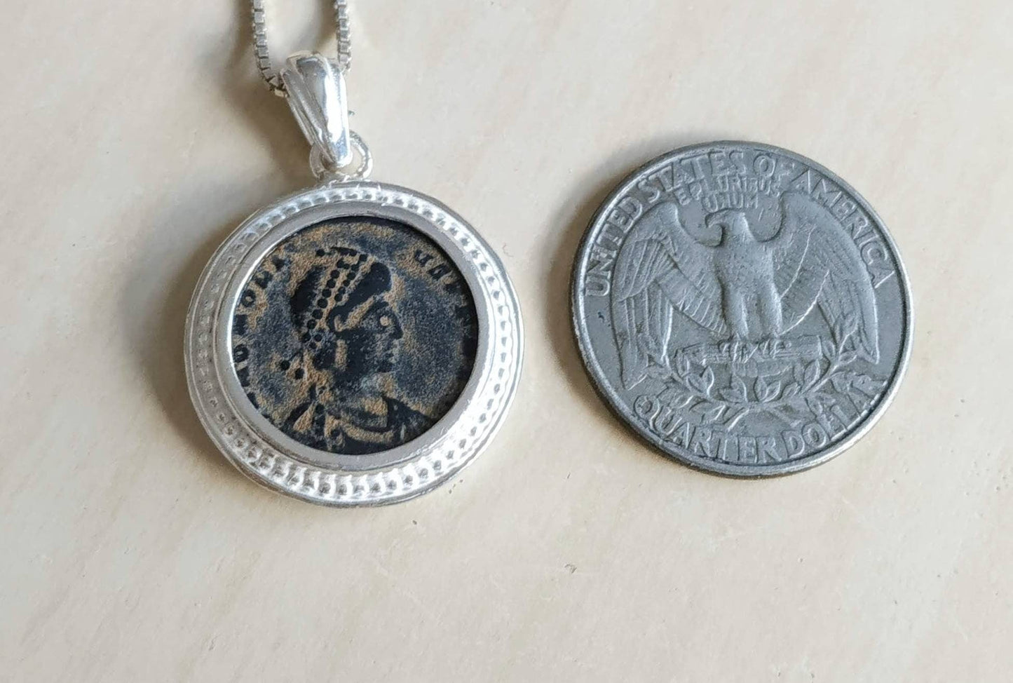 Ancient Roman Emperor Honorius Coin Necklace, Early Christian Theodosius Coin Pendant, Vintage Gift Barr Designs
