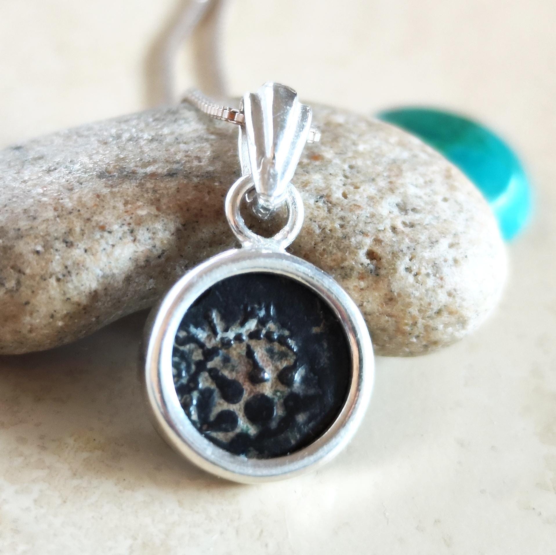 Antique Coin Silver Pendant, Judean Widows Mite Dainty Necklace, Christian New Testament Artifact Barr Designs