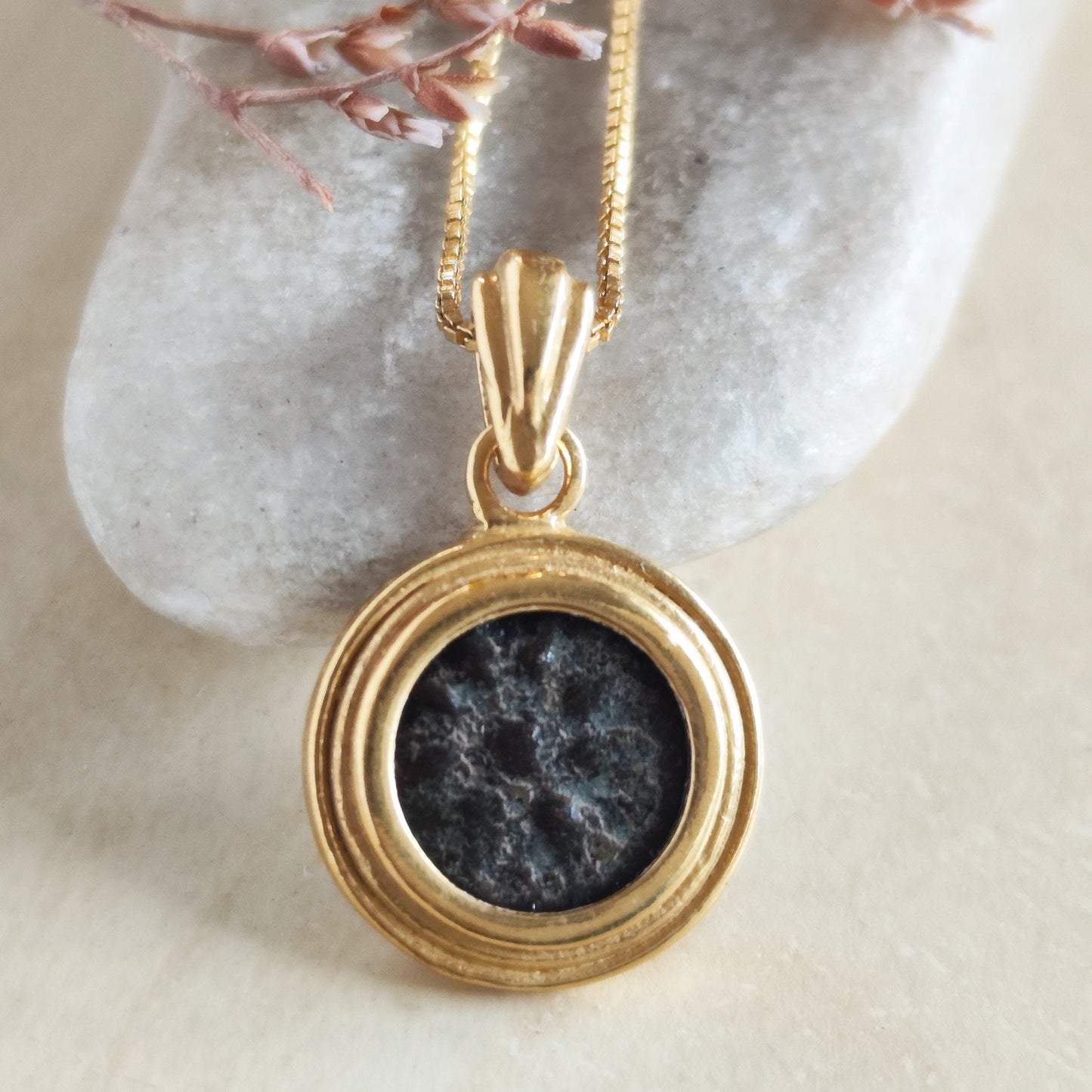 Authentic widow's mite coin necklace, Biblical Coin Medallion, Ancient Judea bronze Prutah, Christian Jesus jewelry, women vintage gift idea