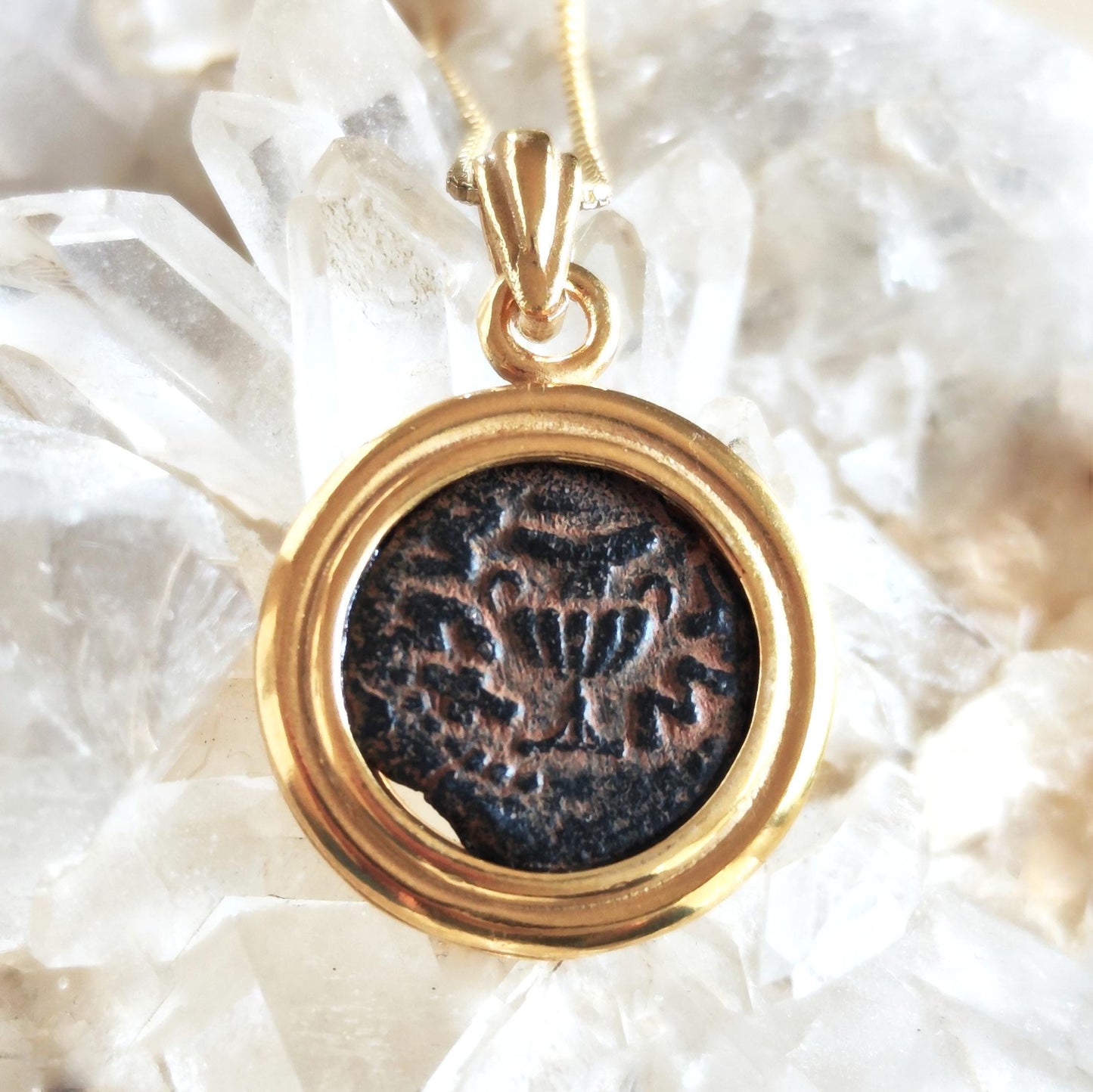 Ancient Masada Coin necklace, First Jewish Revolt Real Bronze Prutah Pendant, Jerusalem Second Temple coin, Roman Amphora Grape Leaf