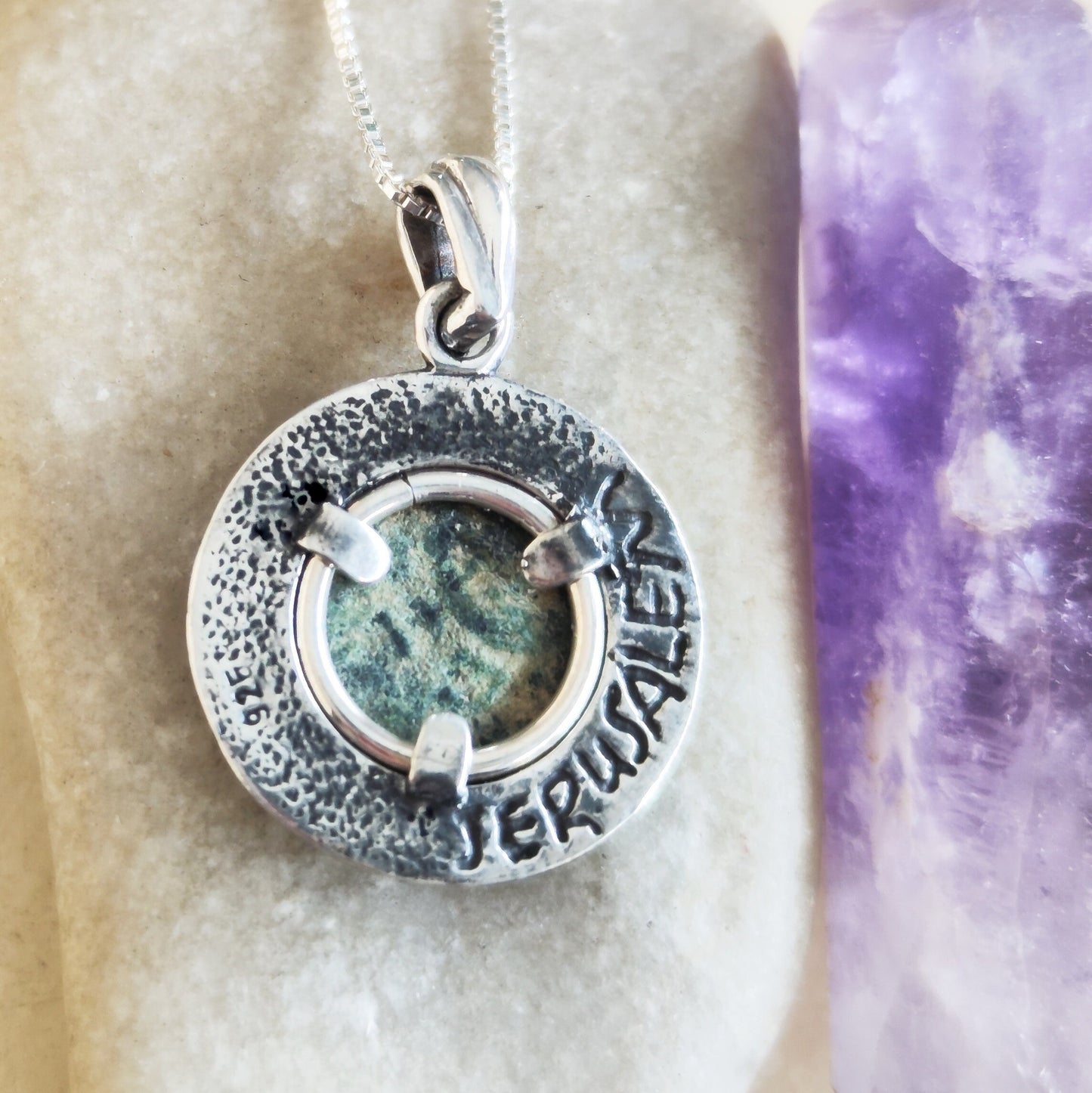 Ancient Christian coin pendant, Antique widow's mite silver pendant with certificate, Religious men unisex medallion, Jesus poor widow mite