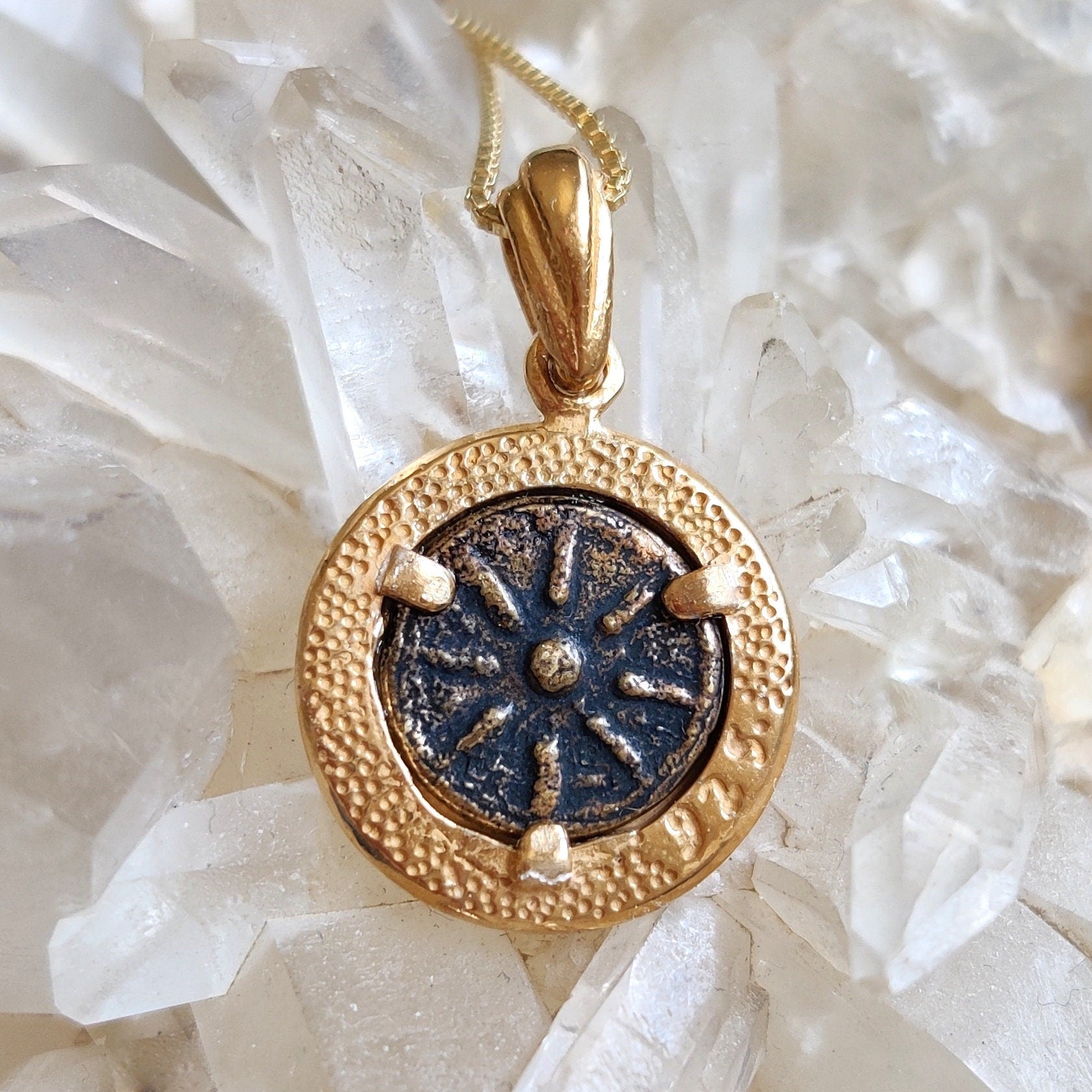Widow's Mite Coin Replica Necklace: 18K Gold Plated Sterling Silver Pendant, Bible Jesus Coin Barr Designs