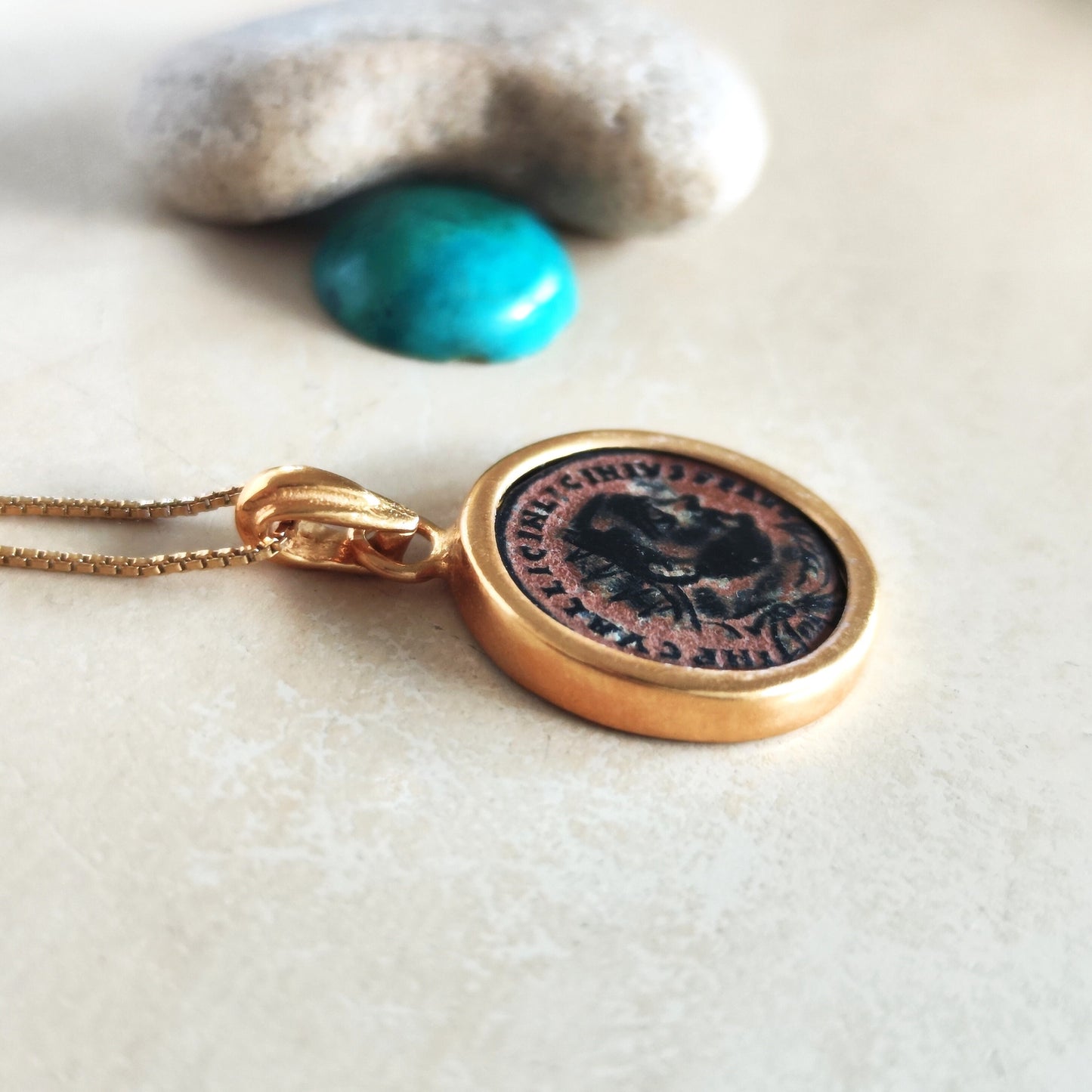 Certified Antique Roman Coin Necklace, Genuine Emperor Licinius Gold Plated medallion, Women Unisex Ancient Coin Jewelry, vintage Necklace