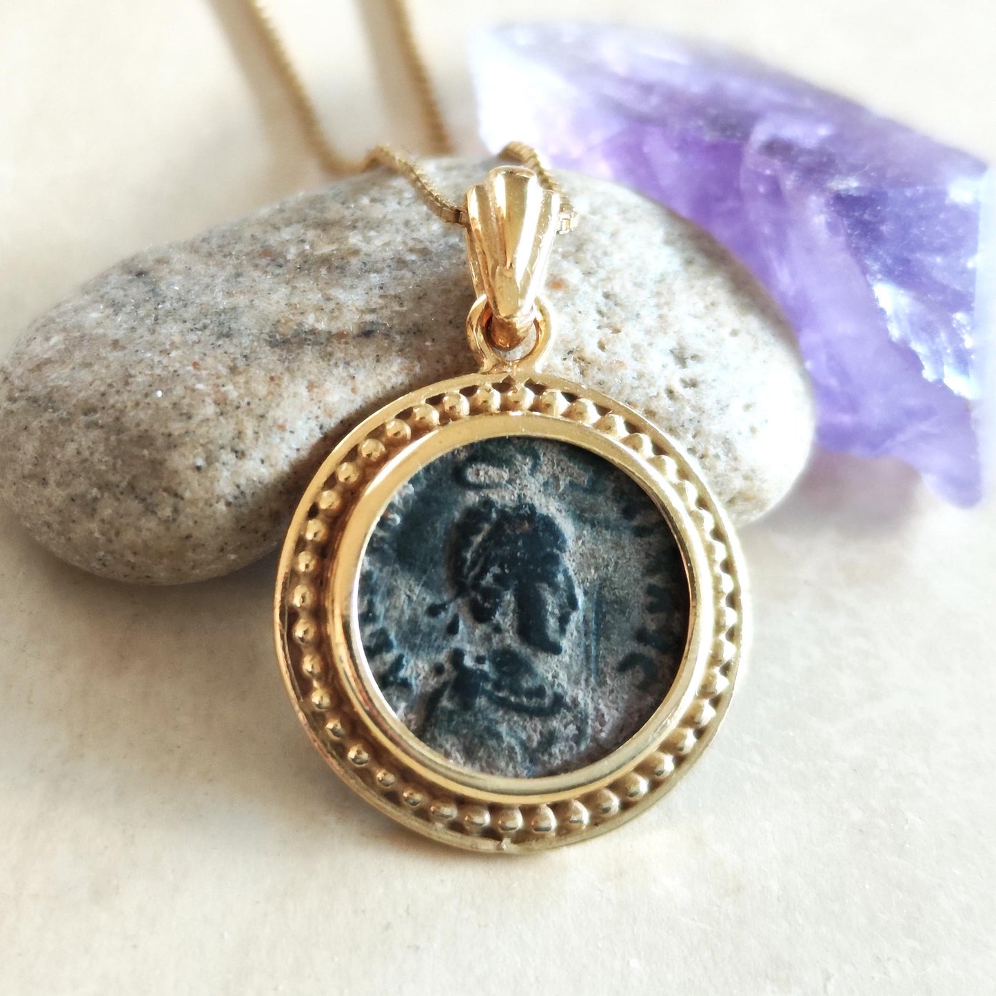 Ancient Roman Christian Coin Necklace: Empress Aelia Eudoxia Orthodox Medallion, Gold Plated Barr Designs
