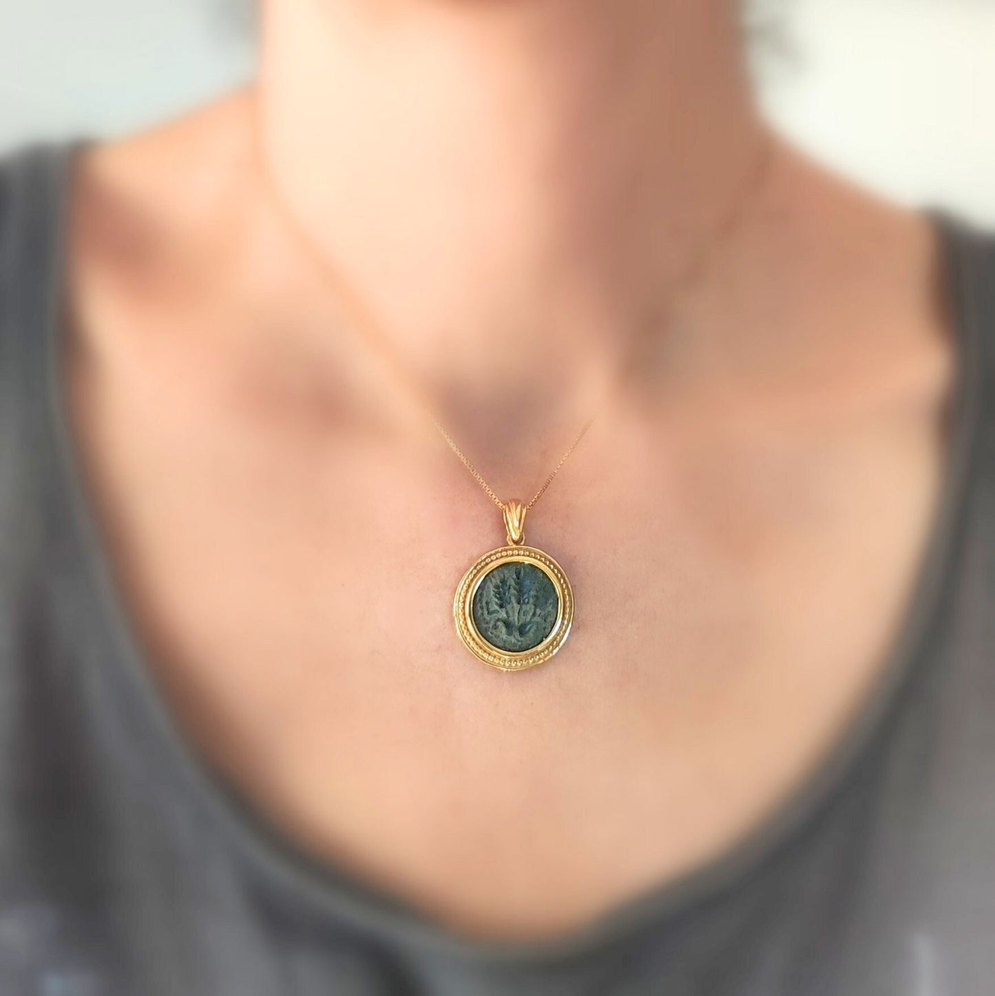 Ancient Jewish King Herod Agrippa bronze coin necklace, Herodian Roman coin gold plated Pedant, vintage coin medallion, Jewish Judea pendant