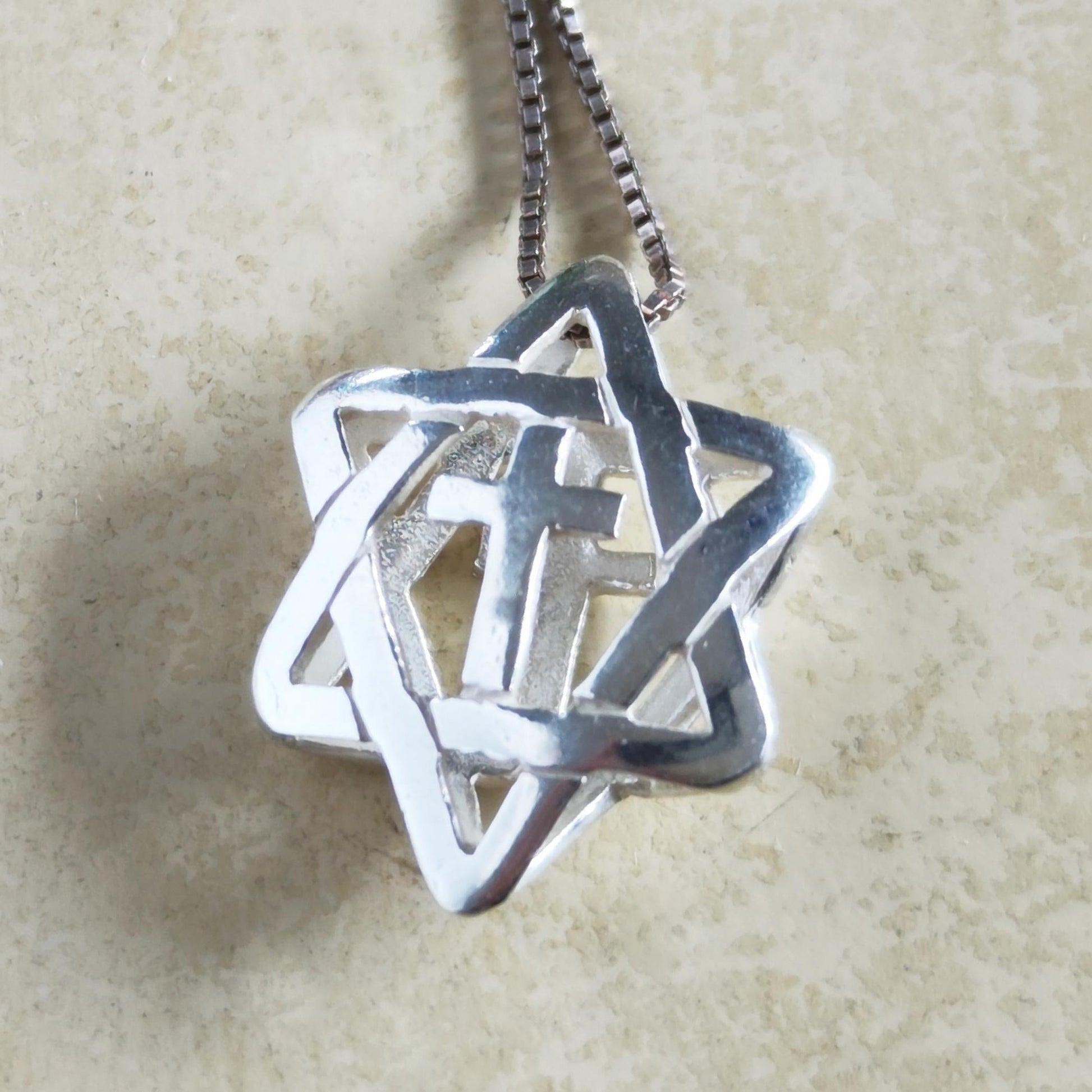 Sterling Silver Star of David with Cross Pendant: Messianic Interfaith Necklace Barr Designs