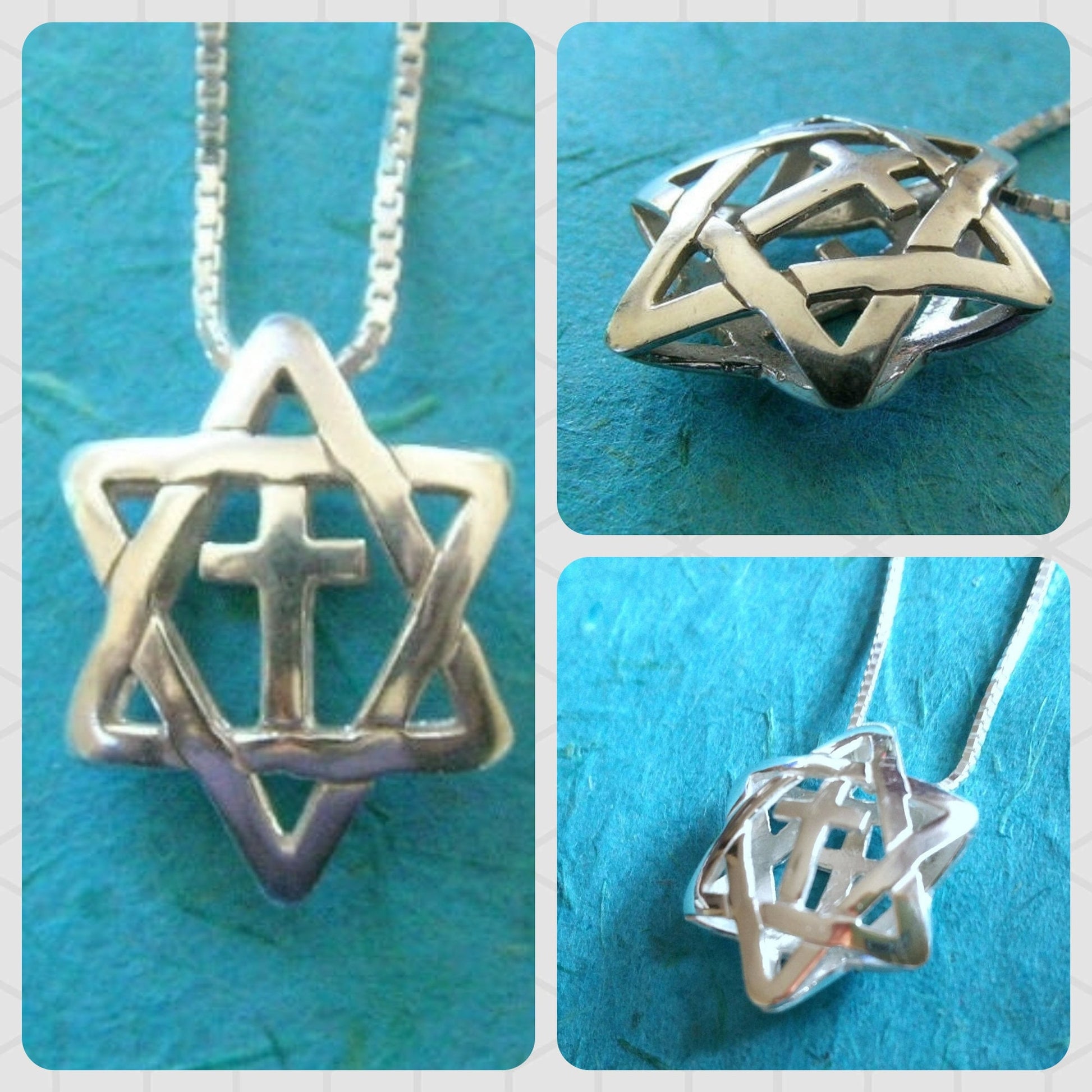 Sterling Silver Star of David with Cross Pendant: Messianic Interfaith Necklace Barr Designs