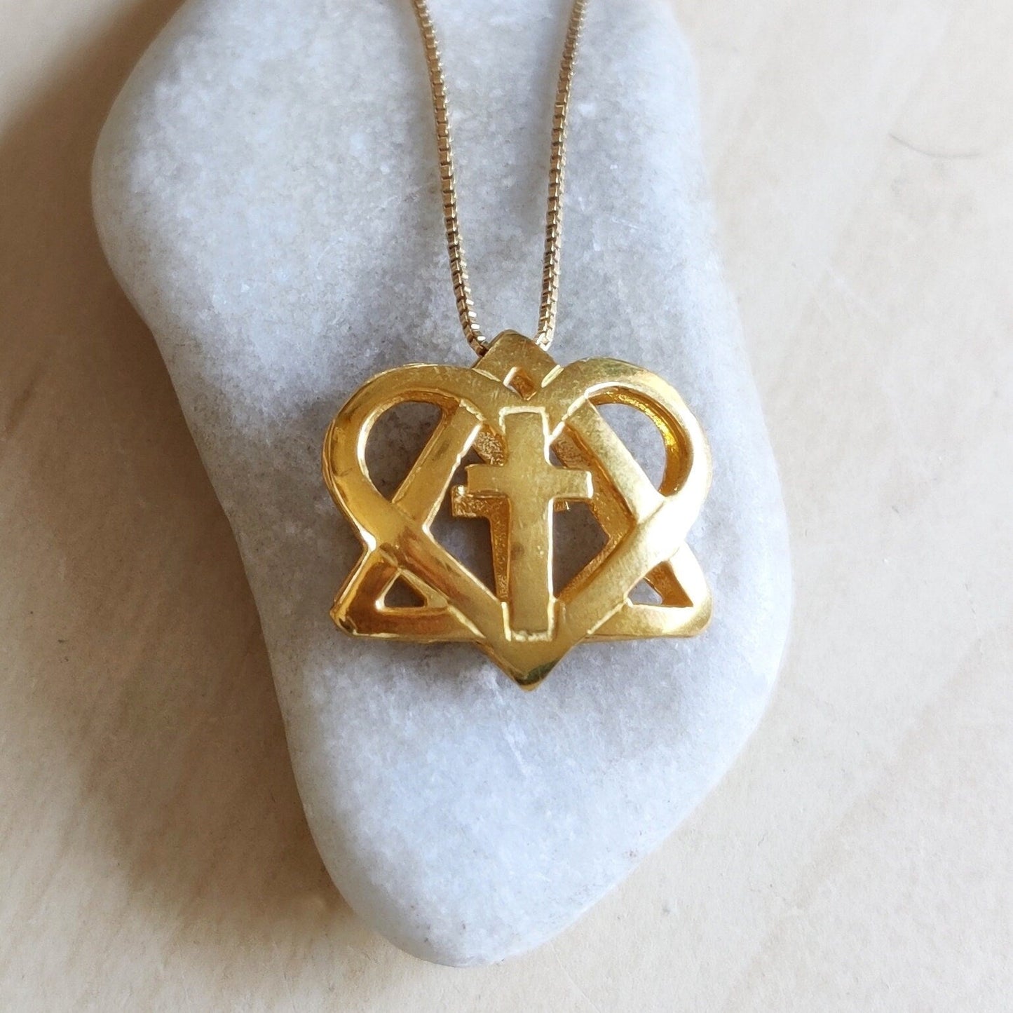 Star of David Cross Pendant: Interfaith Heart Shaped Necklace, Handmade in Israel Barr Designs
