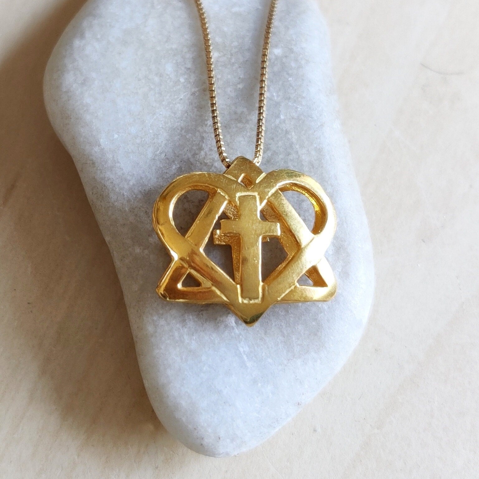 Star of David Cross Pendant: Interfaith Heart Shaped Necklace, Handmade in Israel Barr Designs