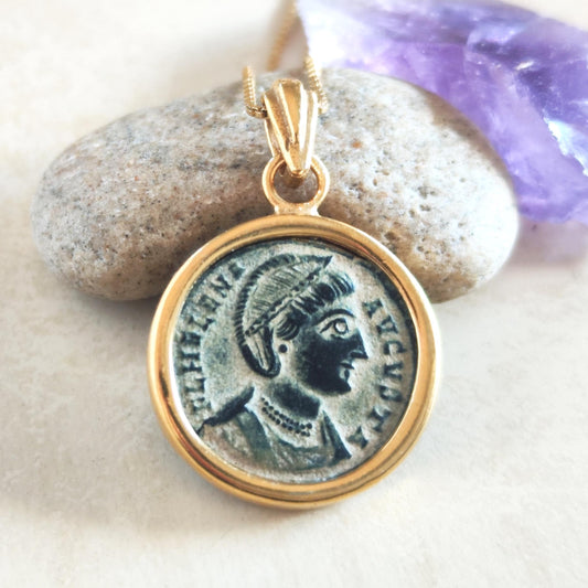 Real Ancient St. Helena Coin Necklace, Roman Christian Medallion, Mother of Constantine The Great Pendant, Saint Helen Gift for Women