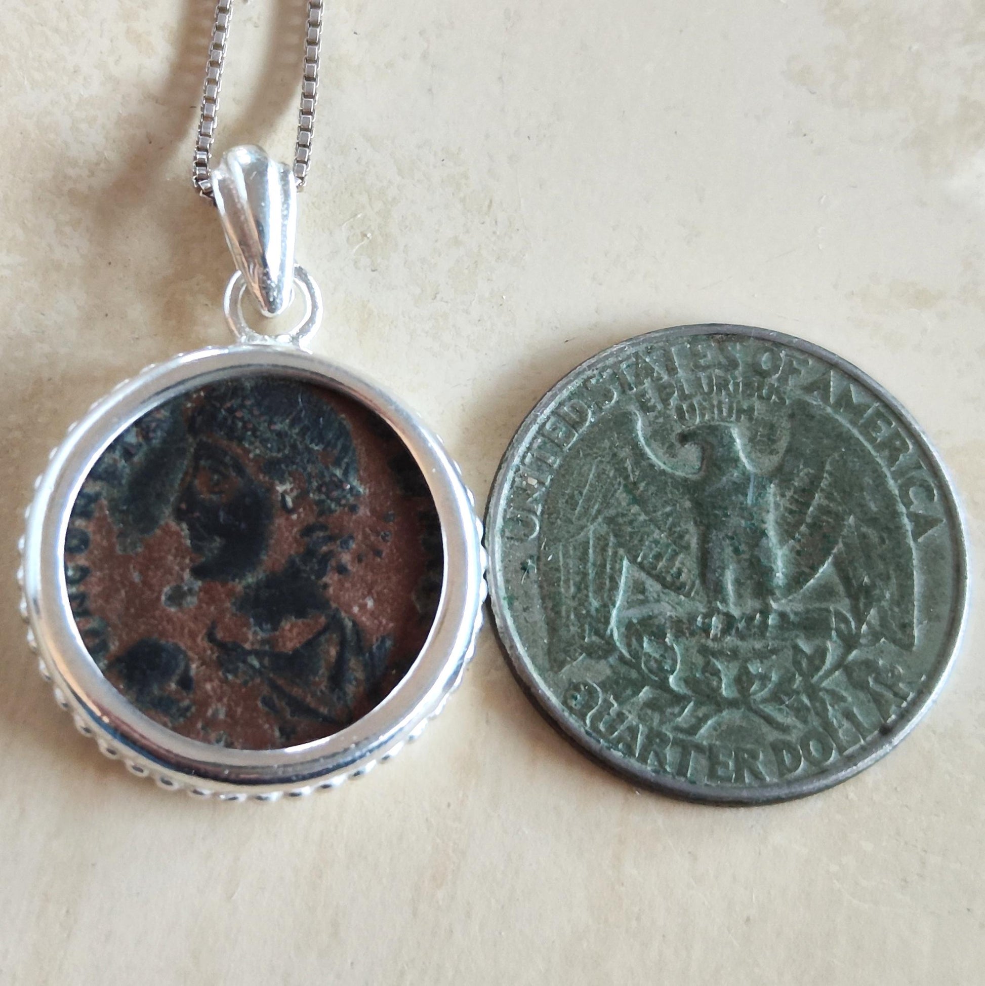 Antique Roman Coin Silver Necklace: Son of Constantine Medallion, Ancient Constans Constantius II Pendant Barr Designs