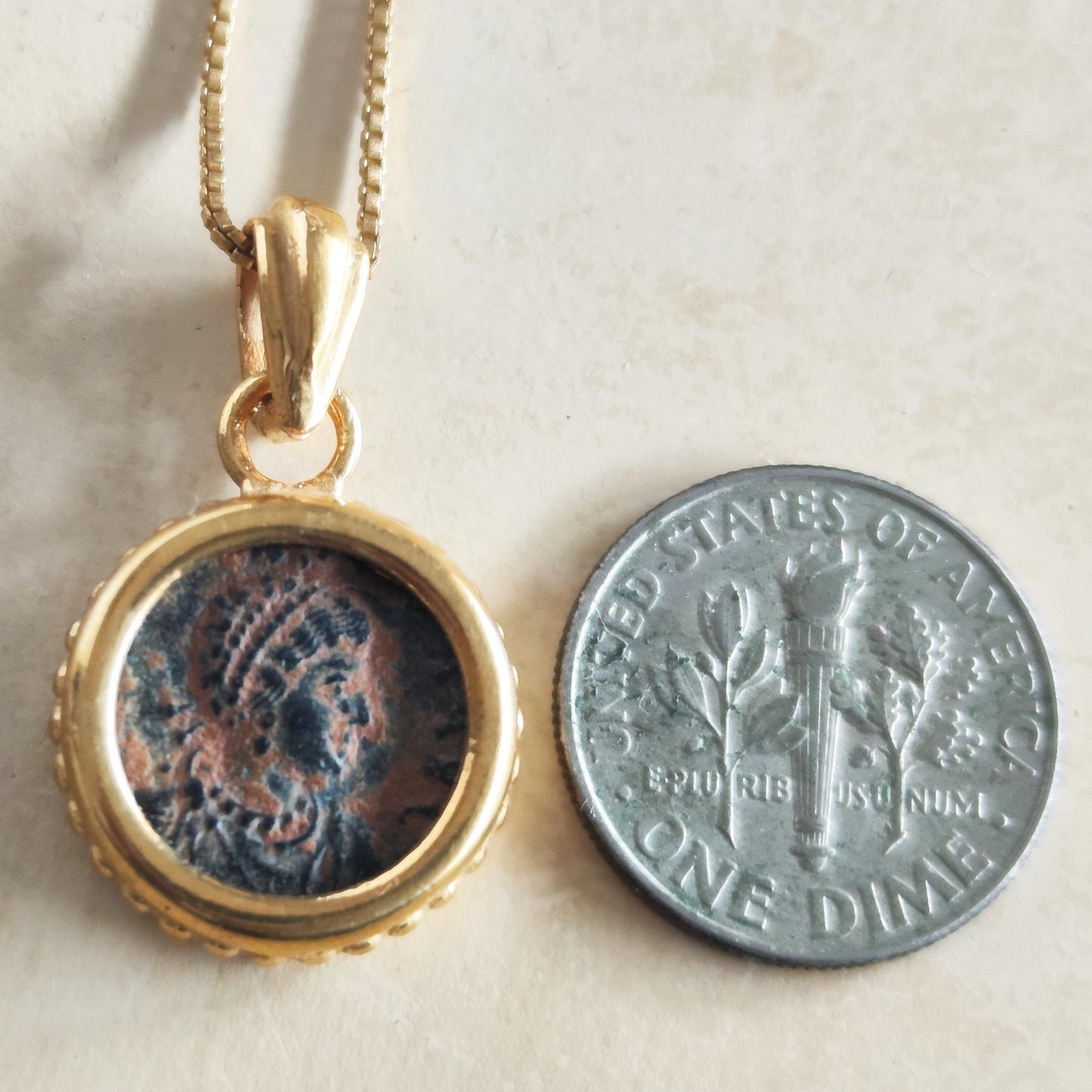 Ancient Roman Empress Coin Necklace, St. Aelia Flaccilla Small Medallion, Christian Orthodox Jewelry, Emperor Theodosius Arcadius Honorius