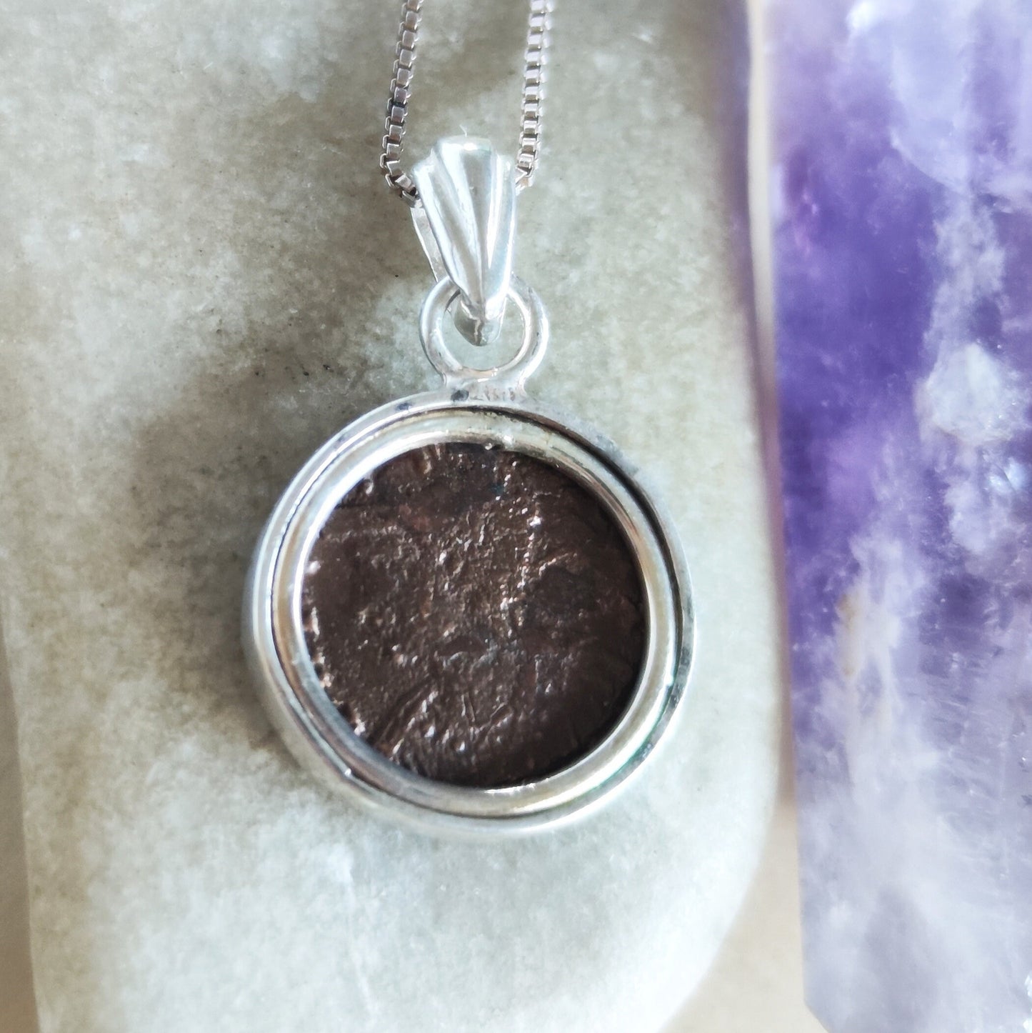 Antique Constantine She Wolf Coin Necklace, Ancient Roman Romulus & Remus Small Bronze Coin Pendant, Vintage Silver Medallion gift for him