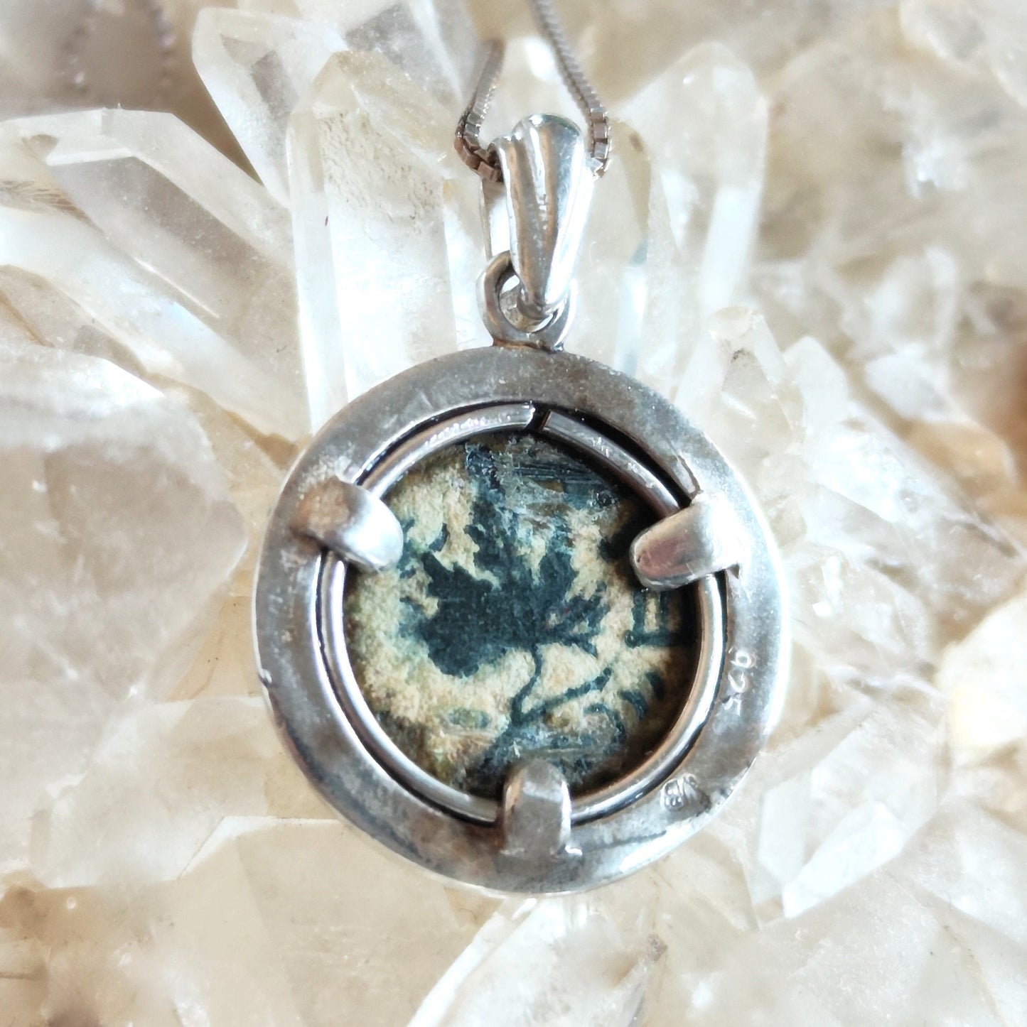 Antique Jewish Revolt Masada Coin Silver Necklace, Ancient Jerusalem Second Temple Bronze Prutah Pendant, Roman Amphora Grape Vine Medallion