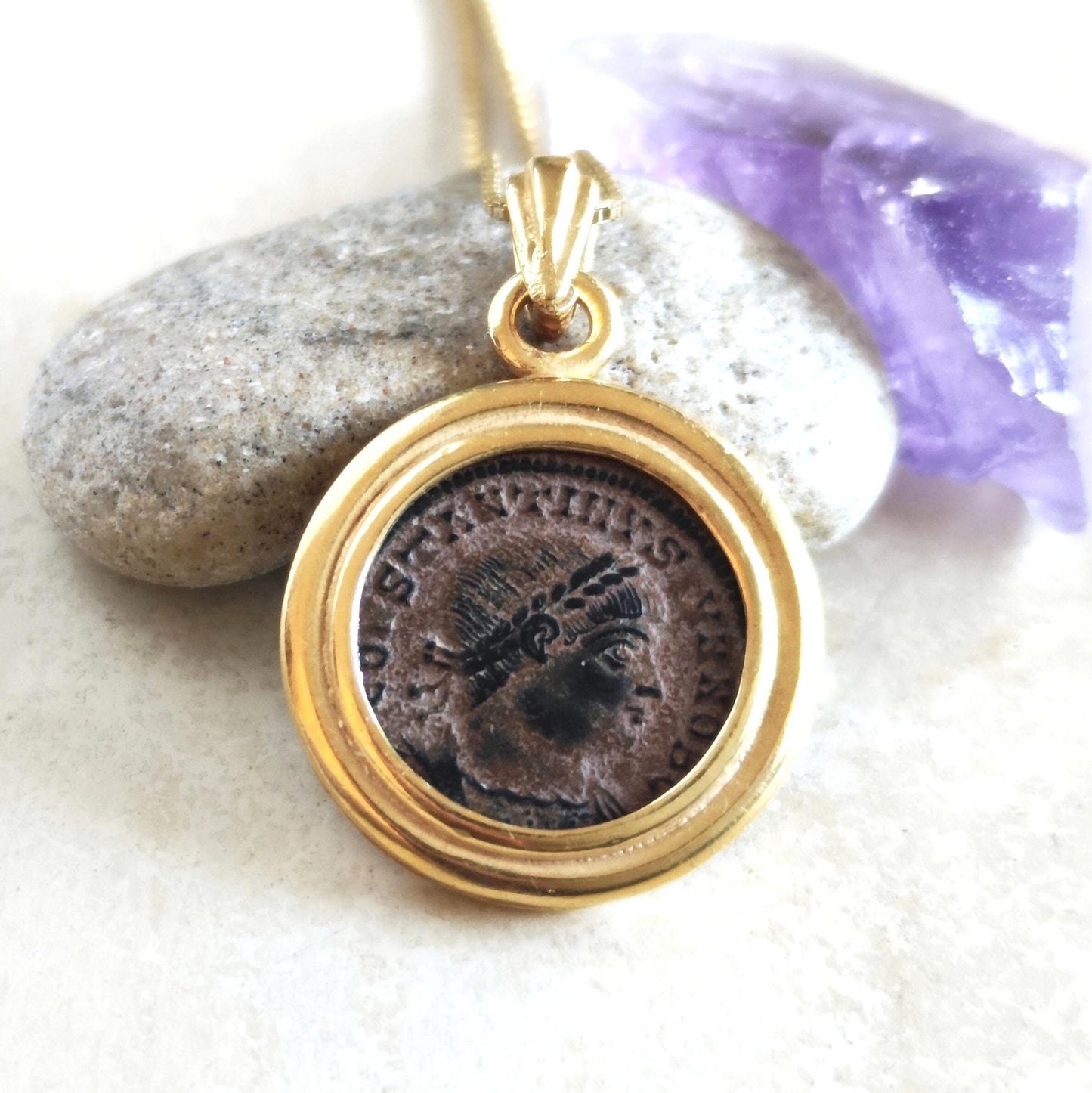 Genuine Roman Coin Pendant featuring Emperor Constantine II, Ancient Coin Vintage Necklace