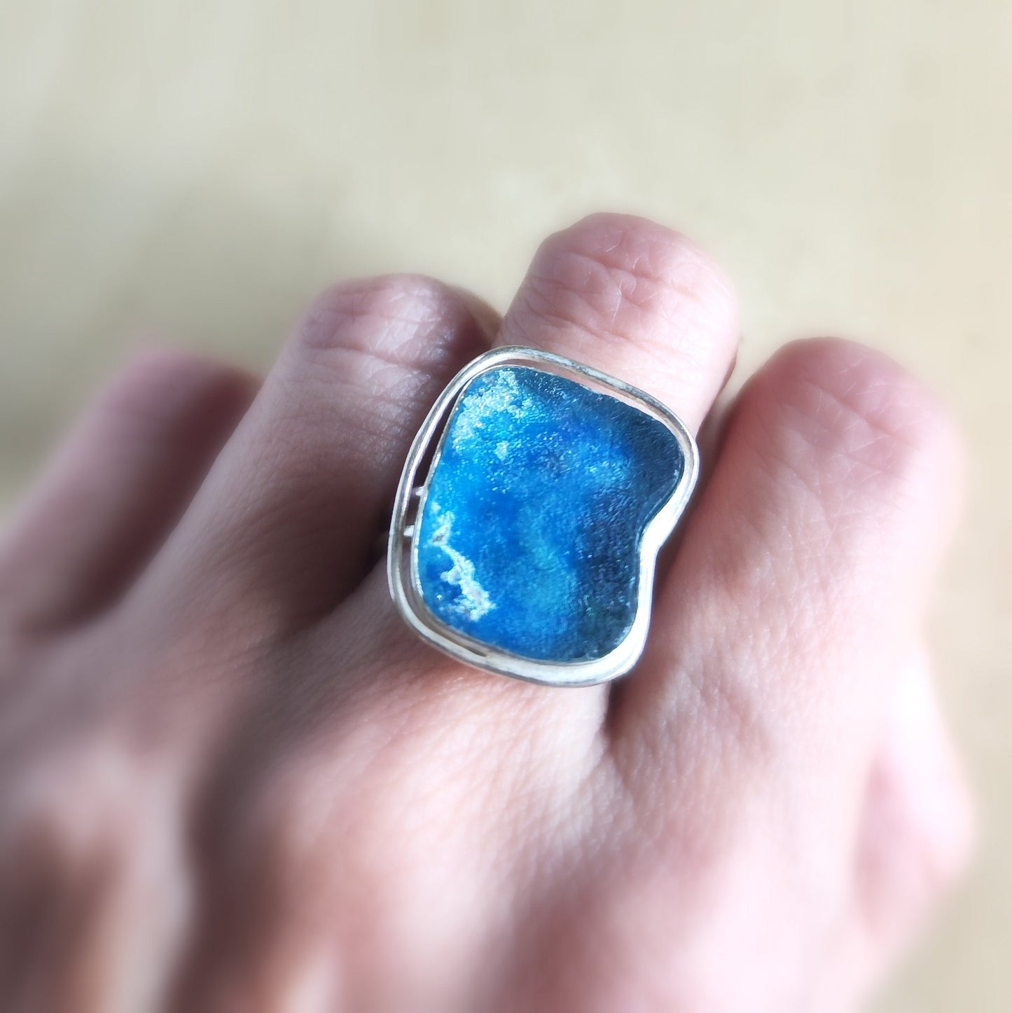Ancient Roman Glass Silver Adjustable Ring, Iridescent Roman Glass Ring, Blue Pink Glass ring, Israel holy land jewelry