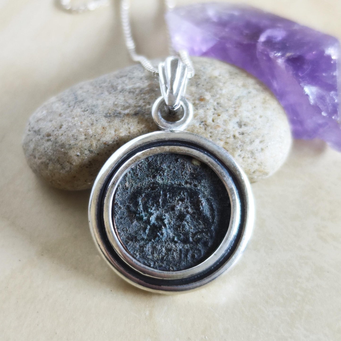 Romulus & Remus Roman Coin Pendant: Sterling Silver, Authentic Ancient Constantine Coin Barr Designs
