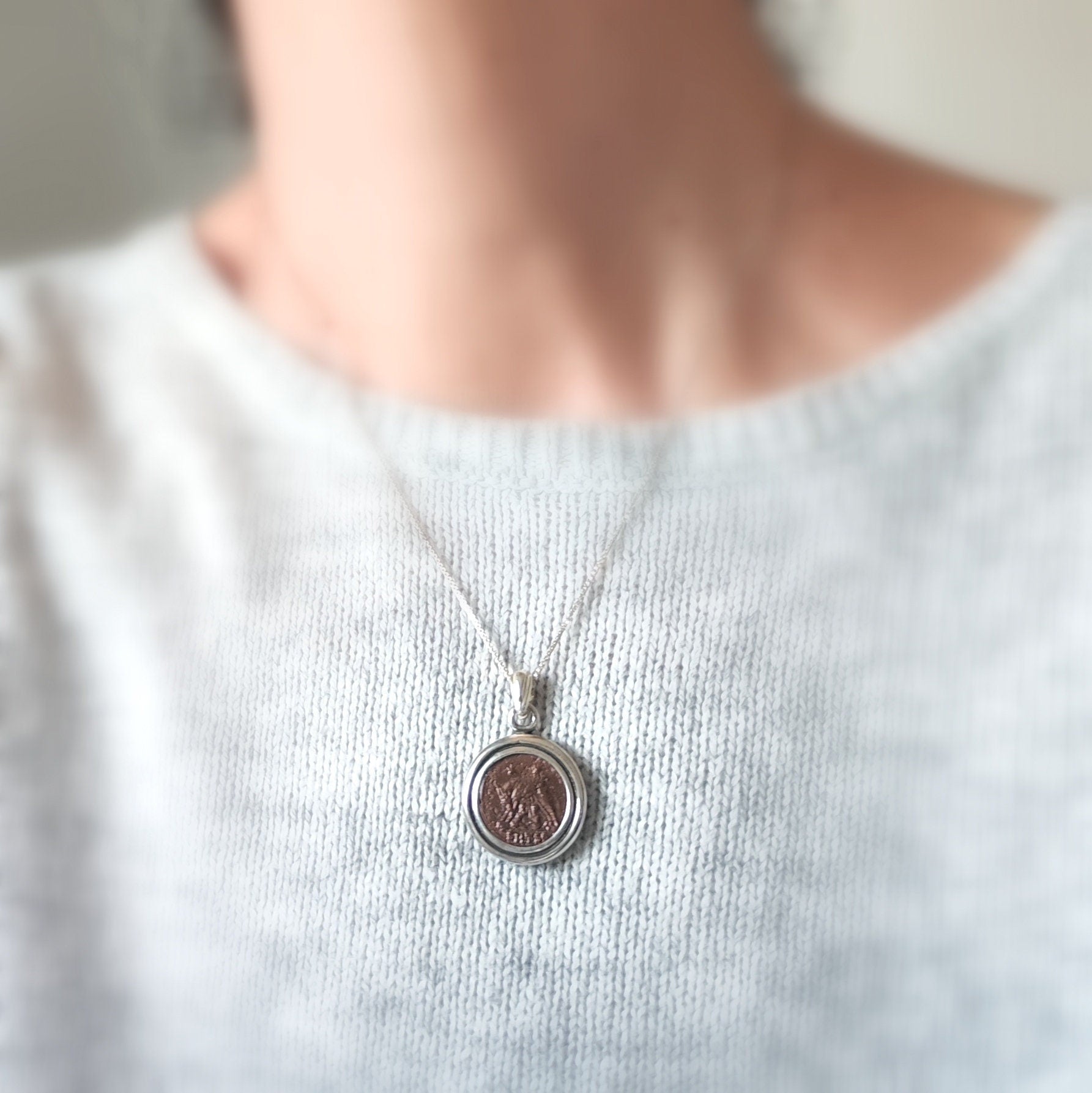 Romulus and Remus Coin Pendant: Sterling Silver Ancient Roman Necklace Barr Designs