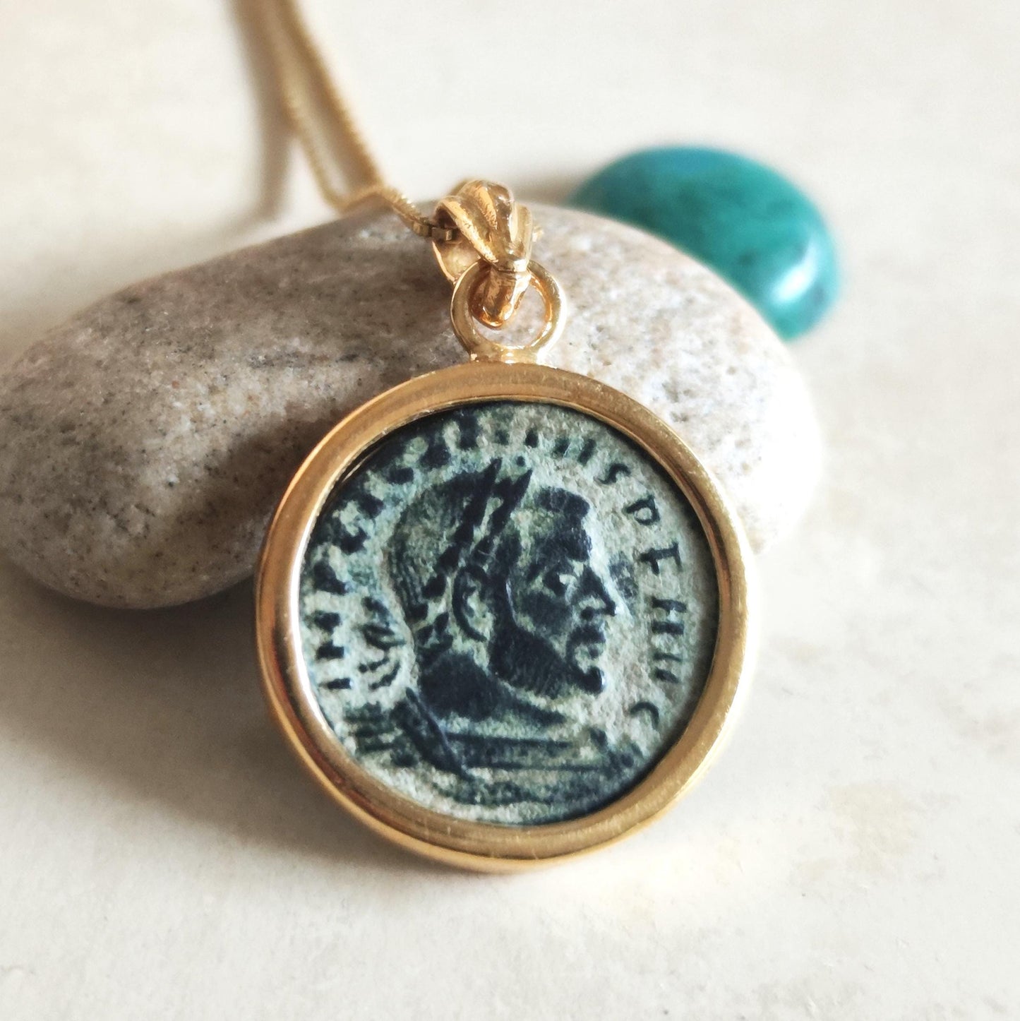 Ancient Roman Coin Necklace: Emperor Licinius 4th Century, Gold Plated Medallion Pendant Barr Designs