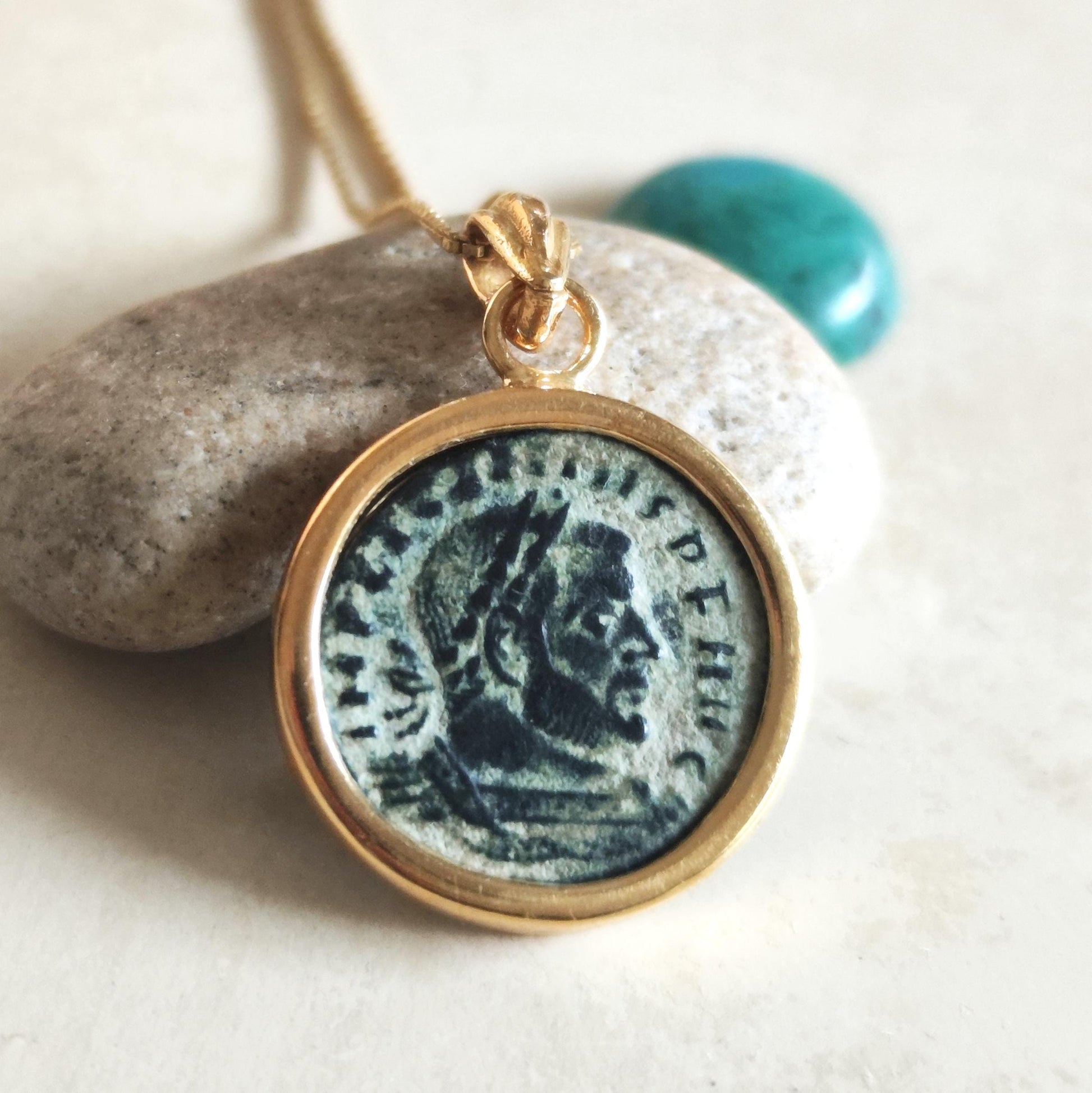 Ancient Roman Coin Necklace: Emperor Licinius 4th Century, Gold Plated Medallion Pendant Barr Designs