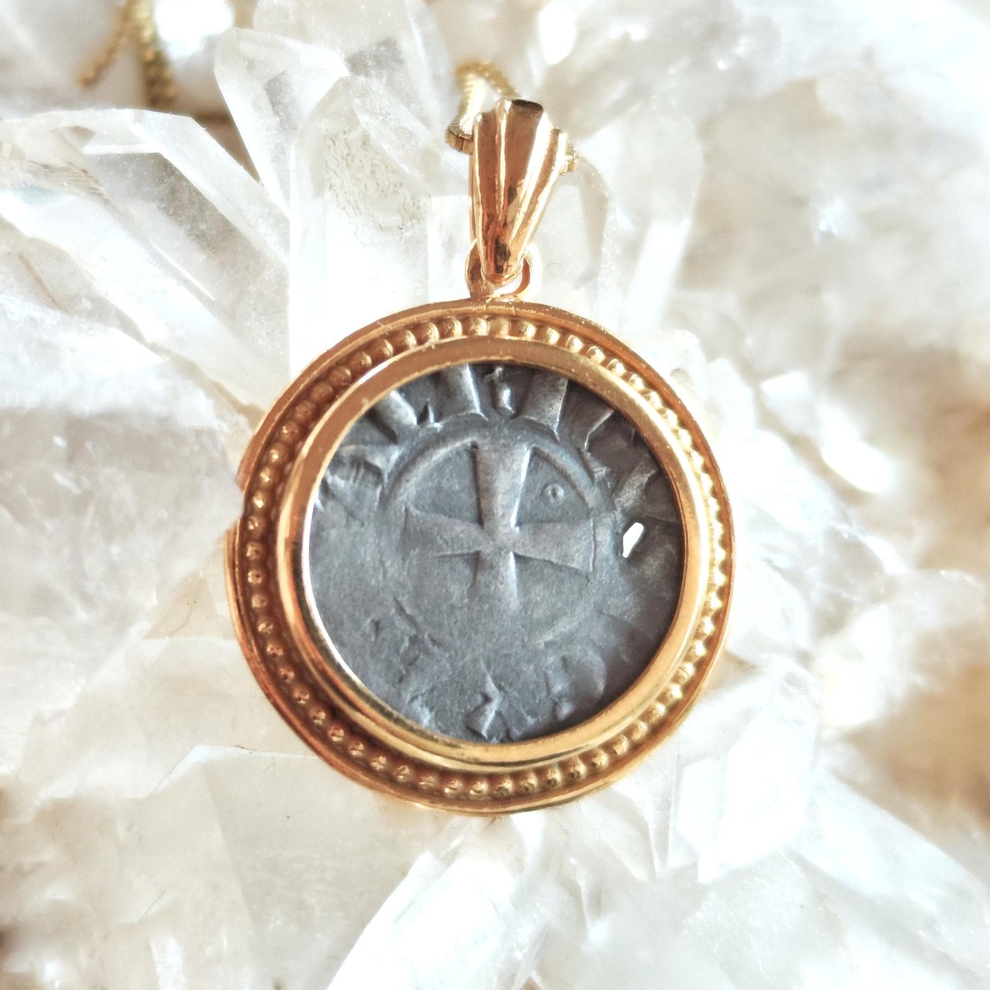 Jerusalem Crusaders Coin Necklace, Latin Kingdom of Jerusalem Medallion, Medieval Knights Ancient Cross, Christian Holy Sepulchre Denarius