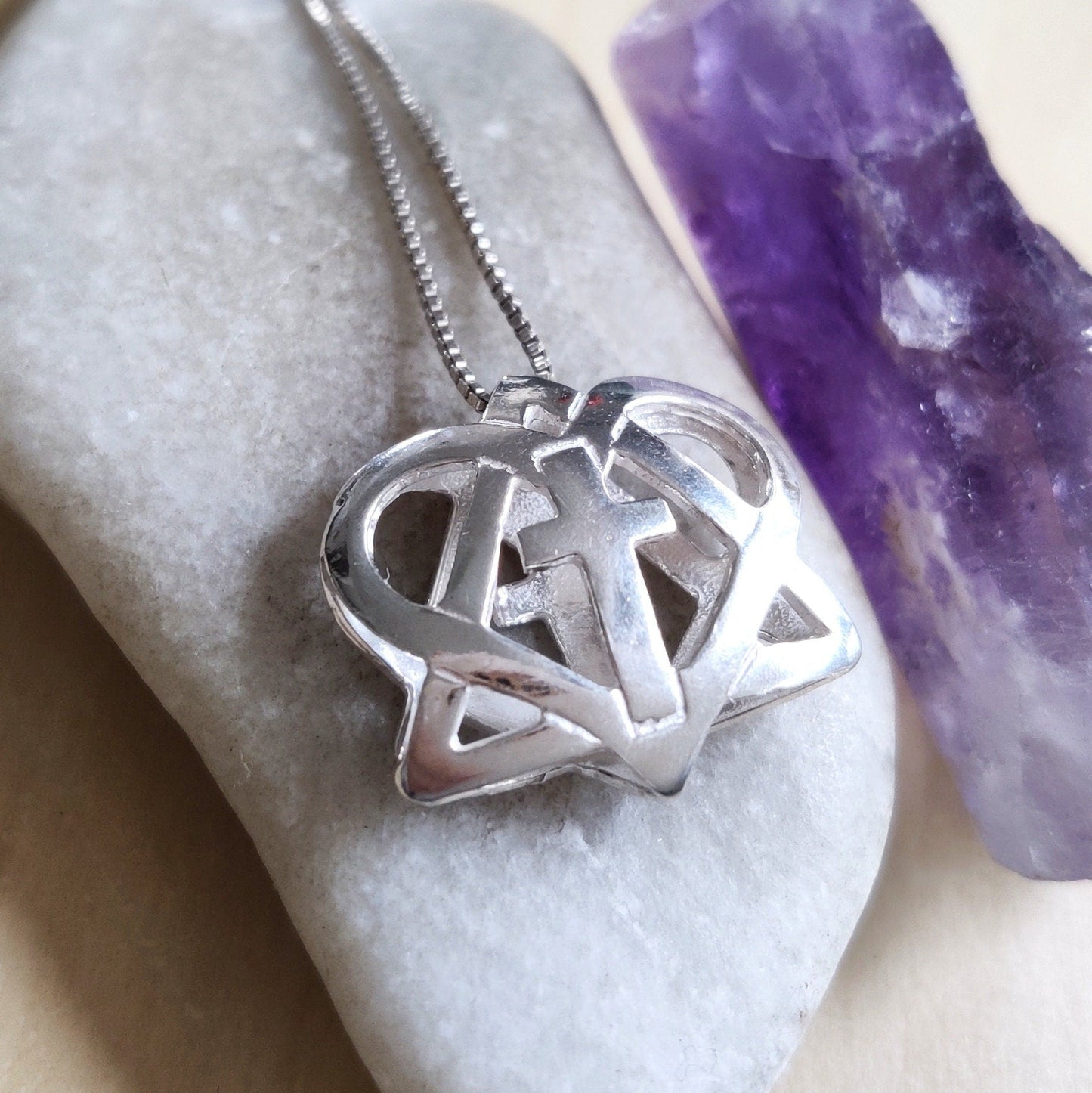 Sterling Silver Messianic Star of David Cross Pendant Necklace Barr Designs