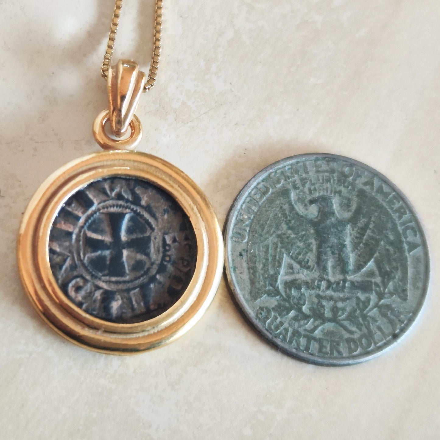 Crusader Kingdom of Jerusalem Coin Necklace, Medieval Knight Templar Latin Cross Medallion, Ancient Real Denier, Jerusalem Christian Jewelry