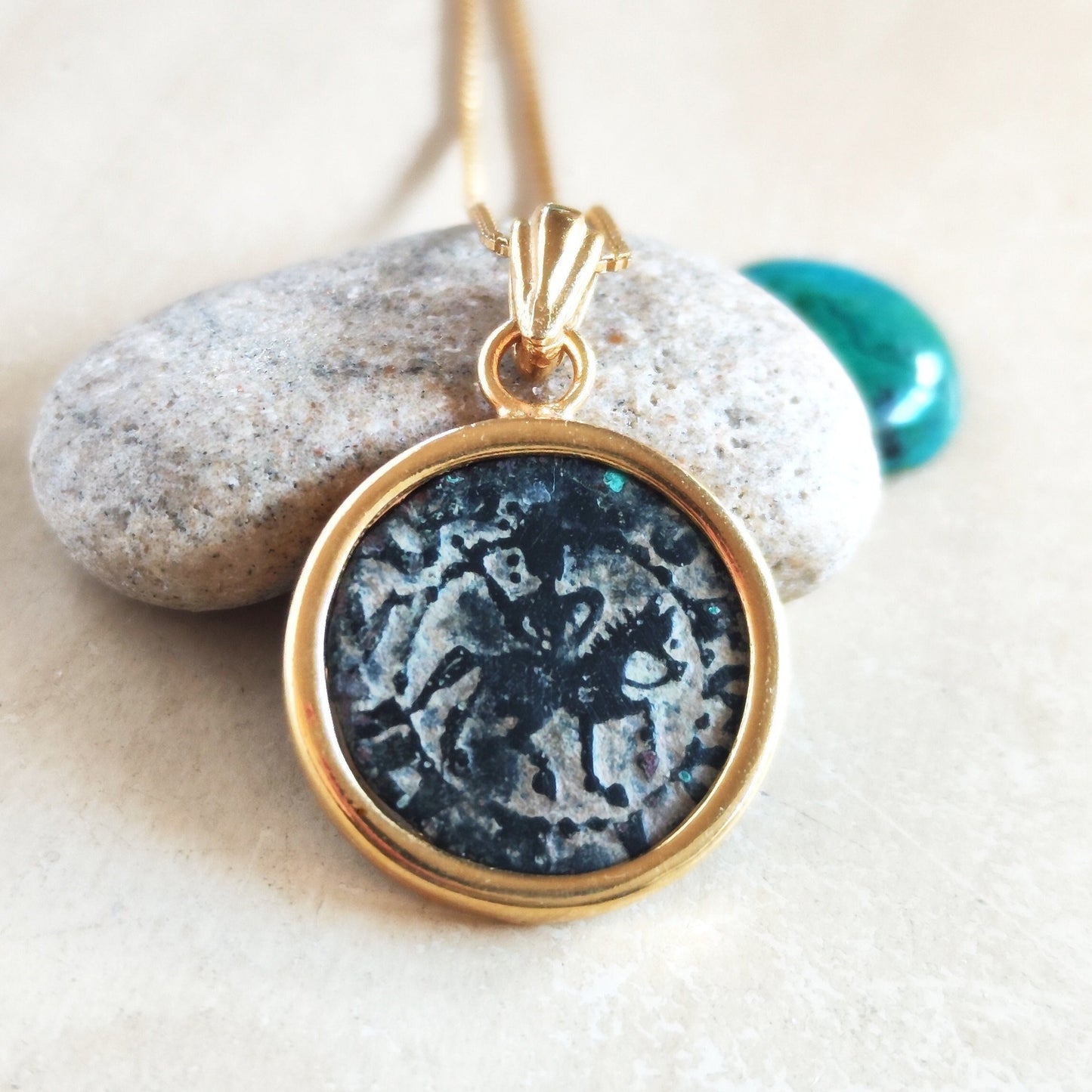 Ancient Crusader Knight Coin Pendant, Christian Cross Necklace, Horse Coin Gold Plated Necklace, Armenia Cilicia Coin, History Buff Gift